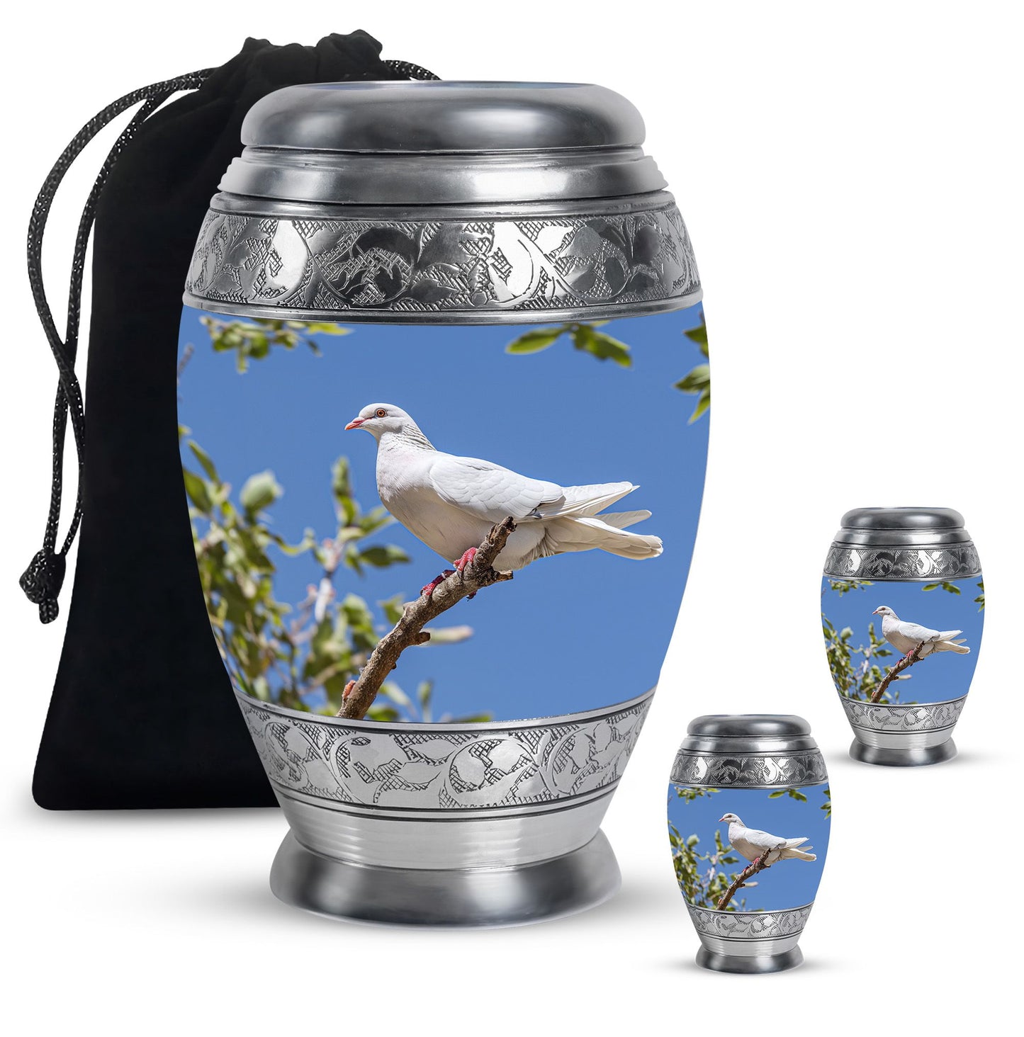 White Personalized Bird Keepsake Urn for Mom - 10-inch, 200 cu in - Yatskia