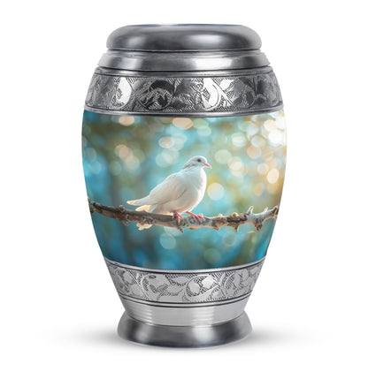 White Personalized Bird Cremation Urn for Adult - 10-inch, 200 cu in - Yatskia