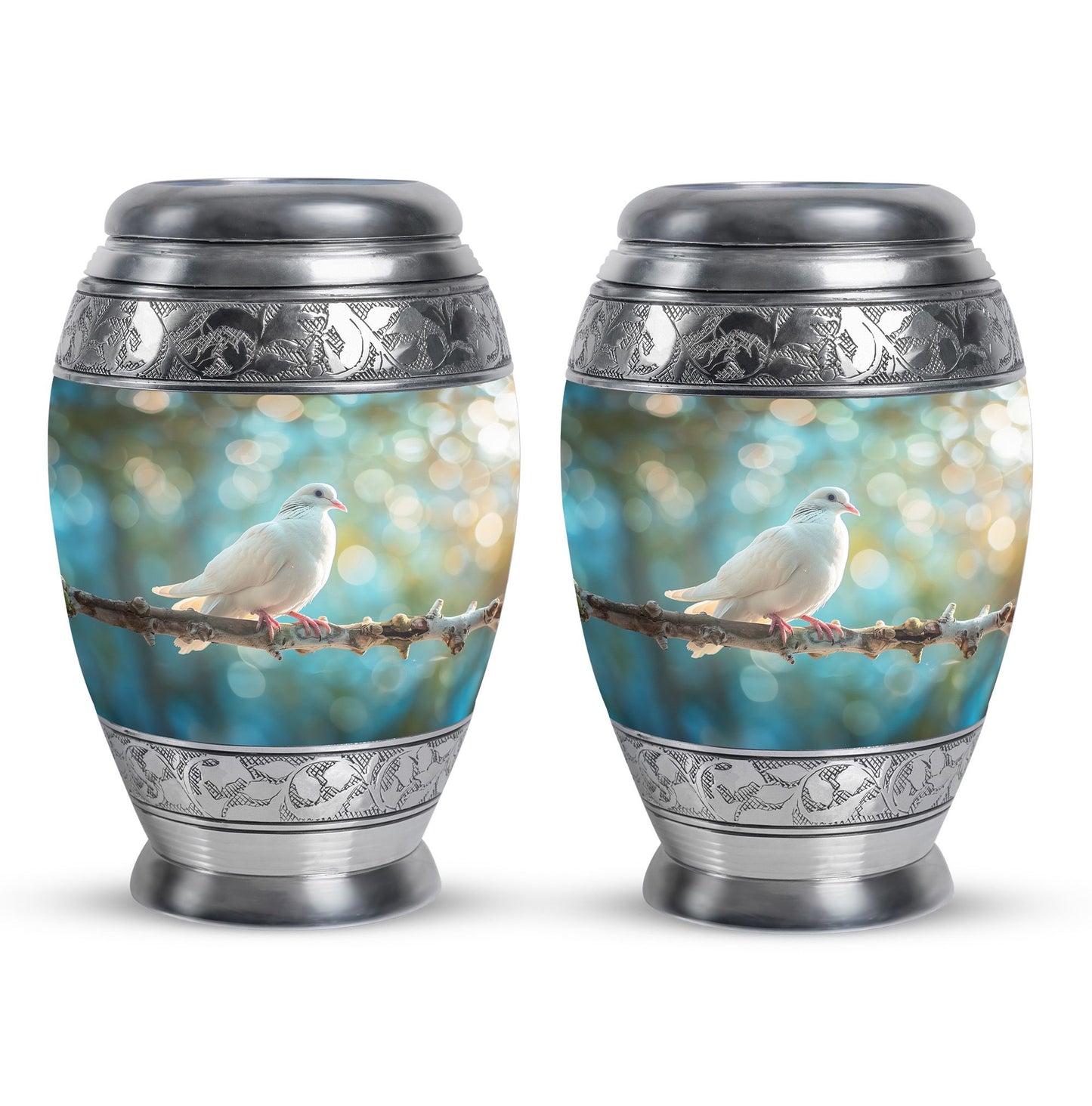 White Personalized Bird Cremation Urn for Adult - 10-inch, 200 cu in - Yatskia