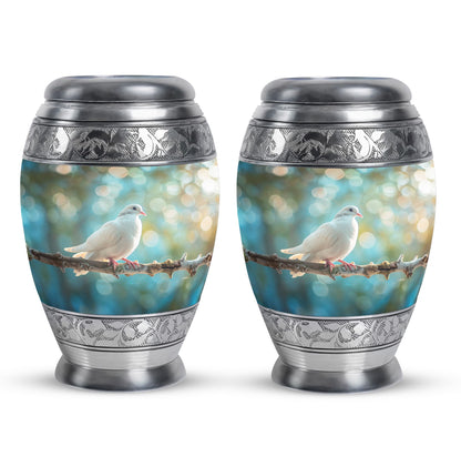 White Personalized Bird Cremation Urn for Adult - 10-inch, 200 cu in - Yatskia