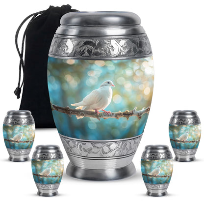 White Personalized Bird Cremation Urn for Adult - 10-inch, 200 cu in - Yatskia