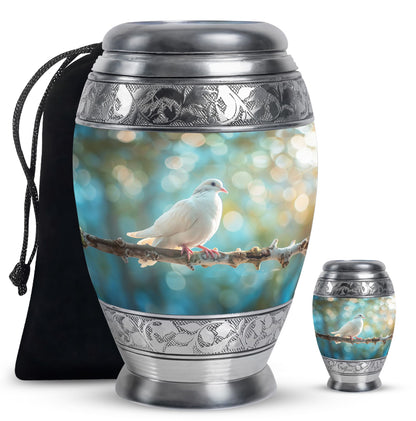 White Personalized Bird Cremation Urn for Adult - 10-inch, 200 cu in - Yatskia