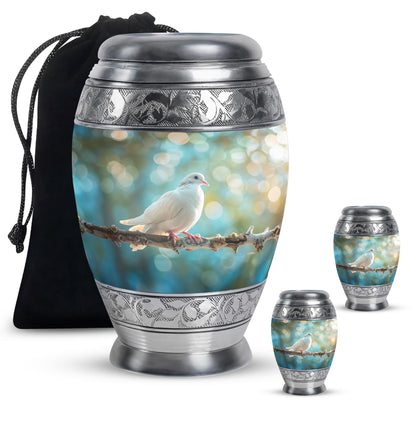 White Personalized Bird Cremation Urn for Adult - 10-inch, 200 cu in - Yatskia