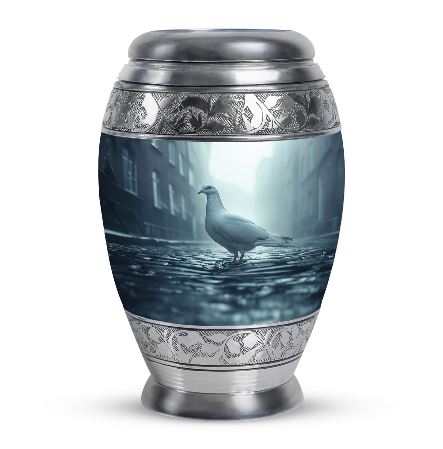 White Personalized Bird Memorial Urn for Human Ashes - 10-inch, 200 cu in - Yatskia