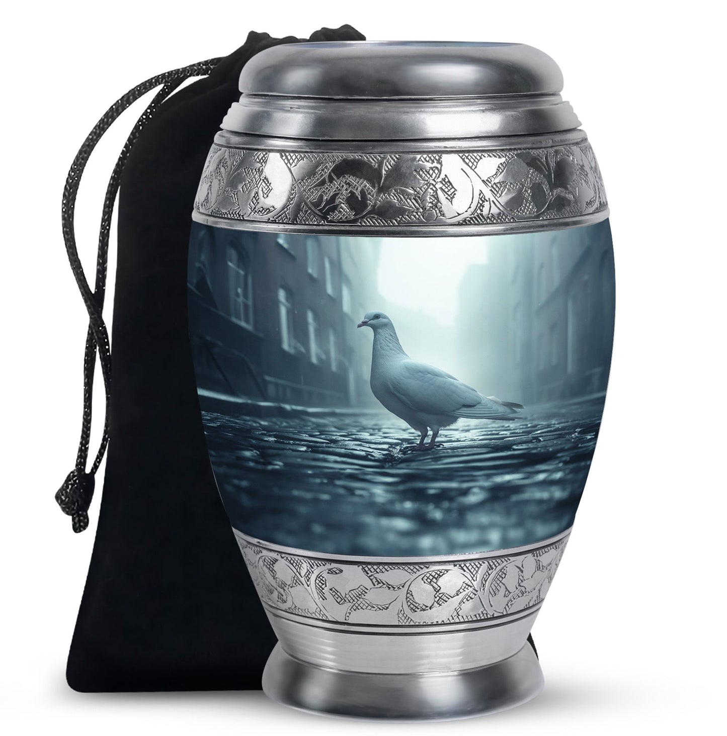 White Personalized Bird Memorial Urn for Human Ashes - 10-inch, 200 cu in - Yatskia