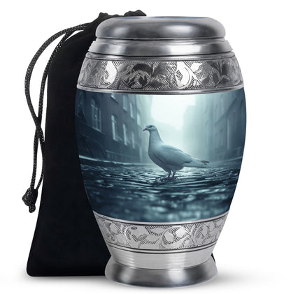 White Personalized Bird Memorial Urn for Human Ashes - 10-inch, 200 cu in - Yatskia