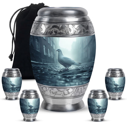 White Personalized Bird Memorial Urn for Human Ashes - 10-inch, 200 cu in - Yatskia