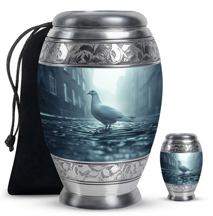 White Personalized Bird Memorial Urn for Human Ashes - 10-inch, 200 cu in - Yatskia