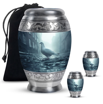White Personalized Bird Memorial Urn for Human Ashes - 10-inch, 200 cu in - Yatskia
