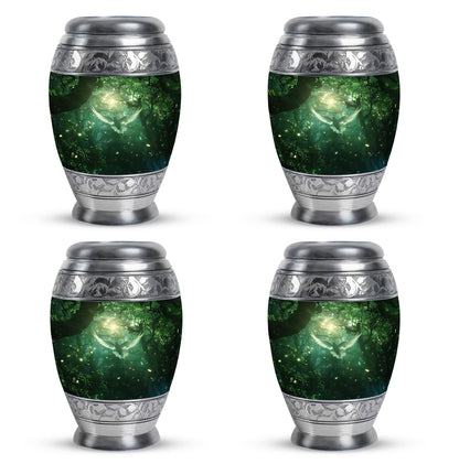 Bird Urn for Human Ashes, White Dove Through Glowing Forest, Green Memorial Urn