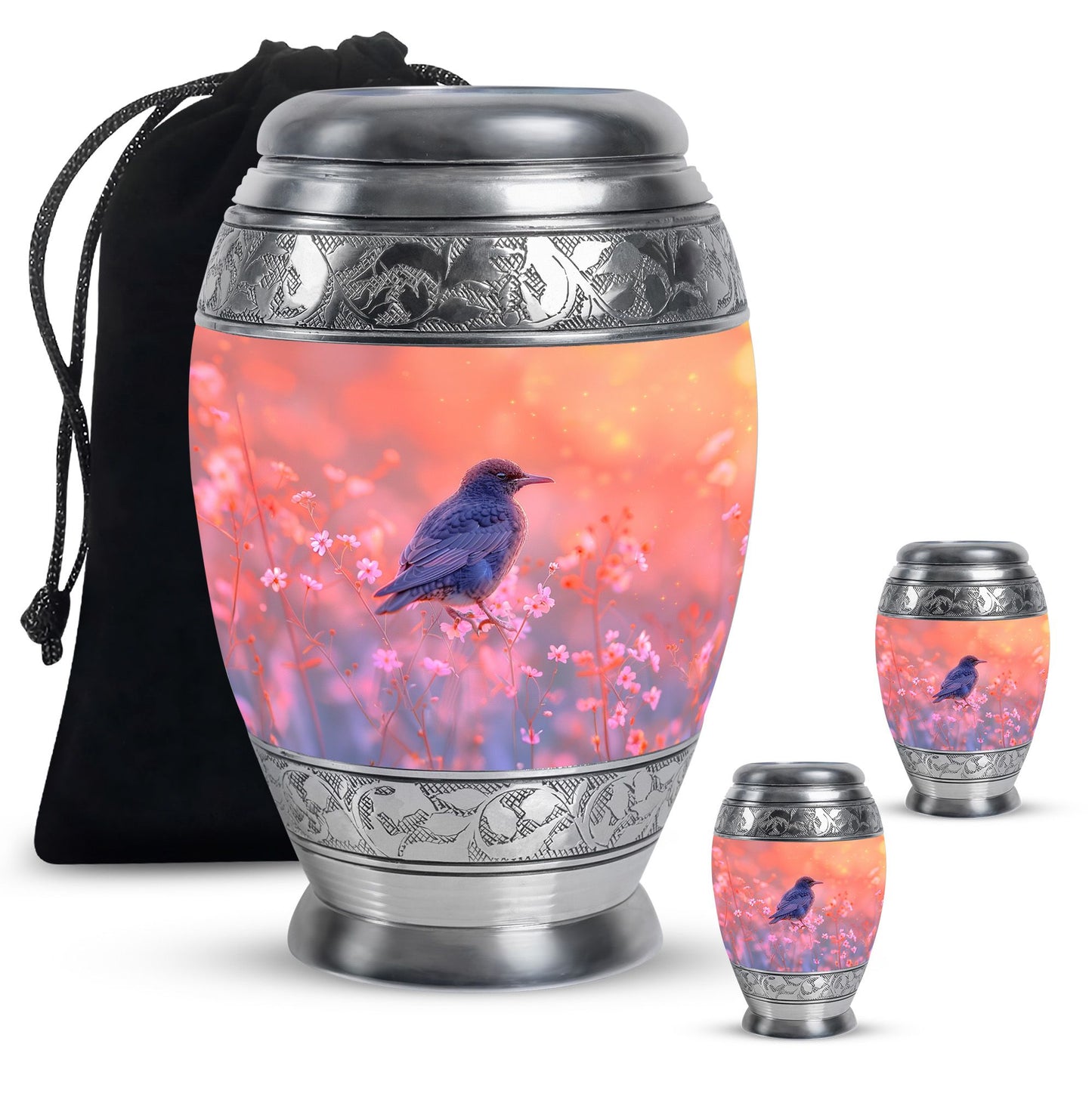 Pink Personalized Bird Cremation Urn for Women - 10-inch, 200 cu in - Yatskia