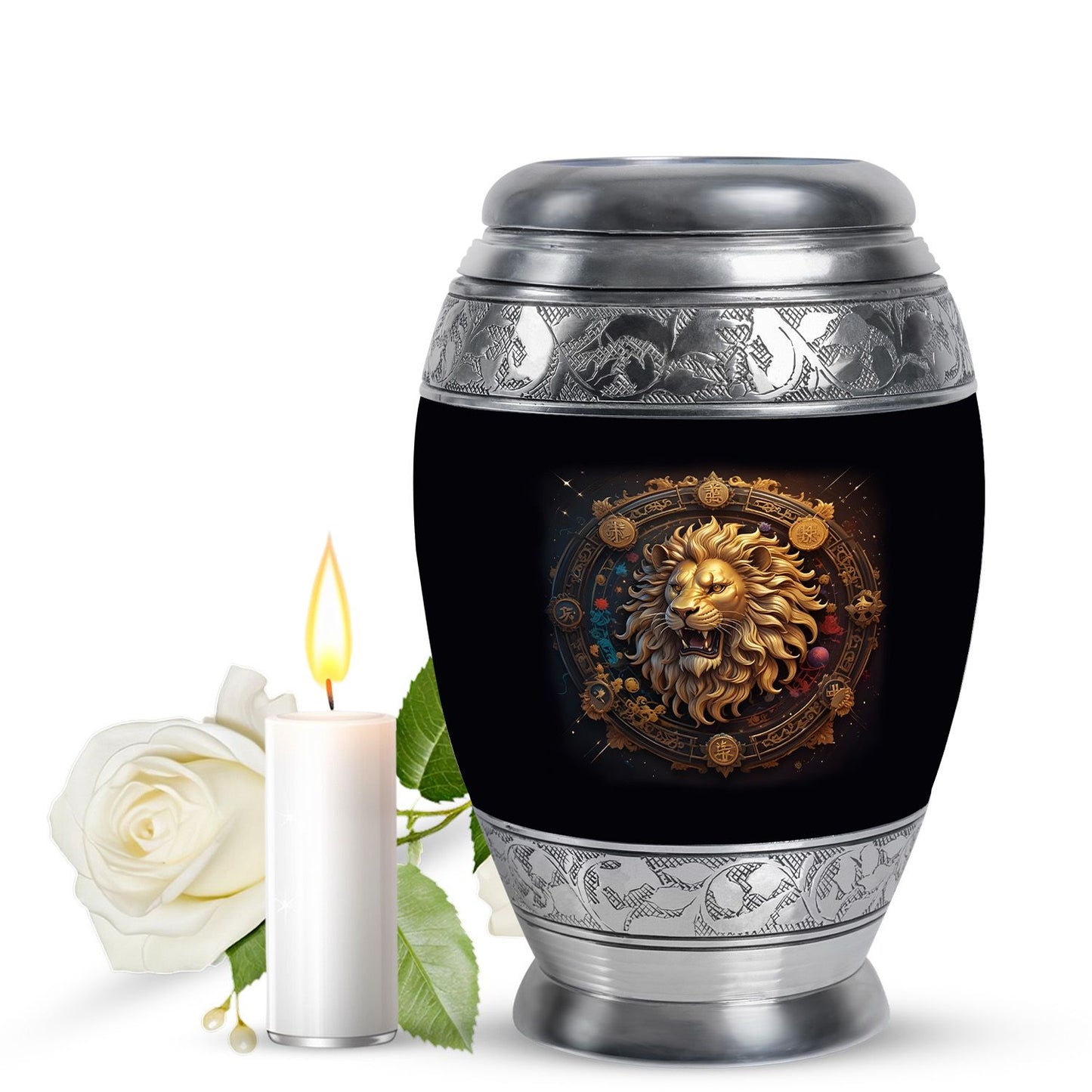 Personalized Lion Cremation Urn for Men - 10-inch, 200 cu in - Yatskia