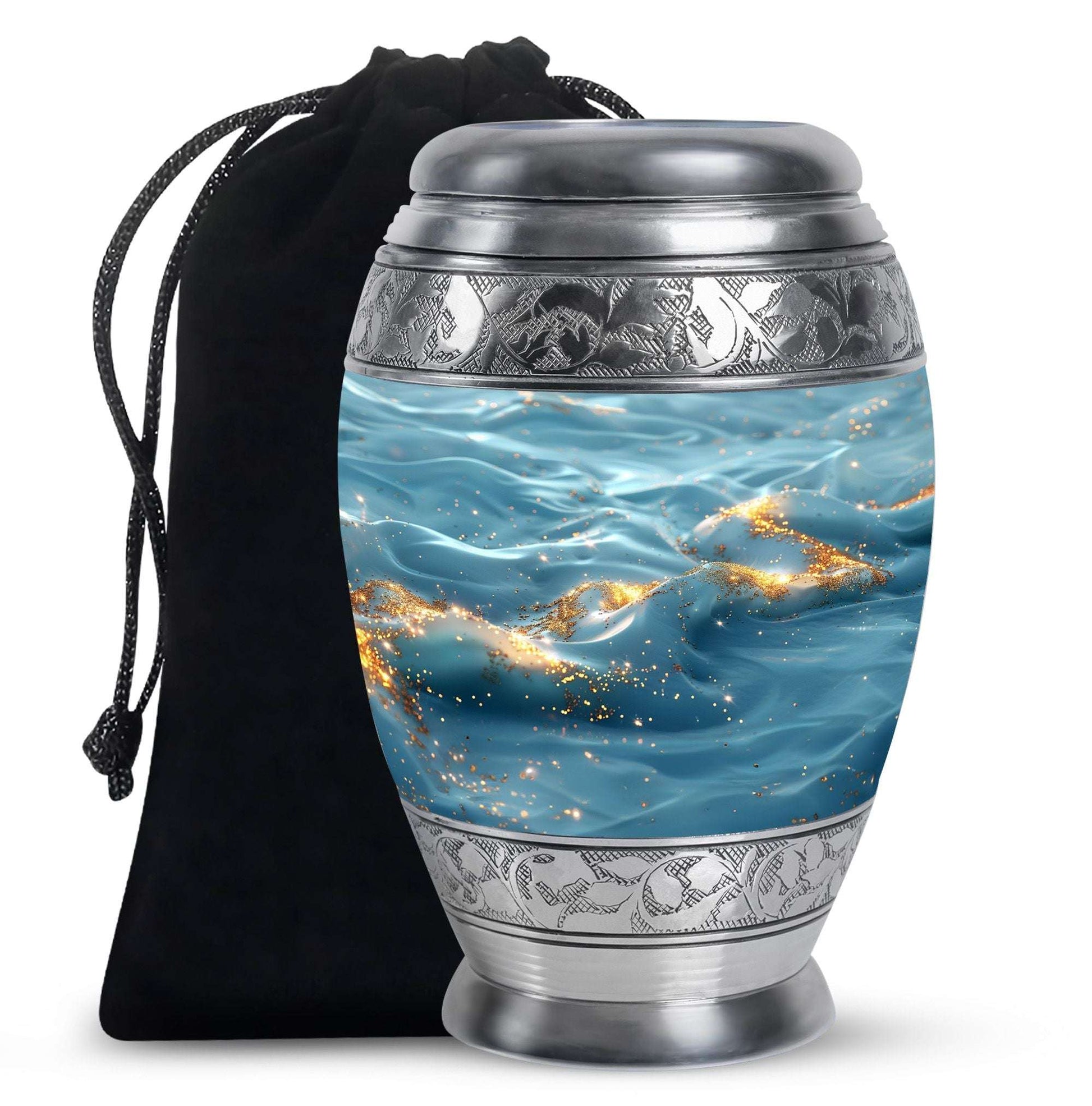 Blue Ocean Swirl Abstract Cremation Urn for Ashes - Urn For Adult Female Ashes