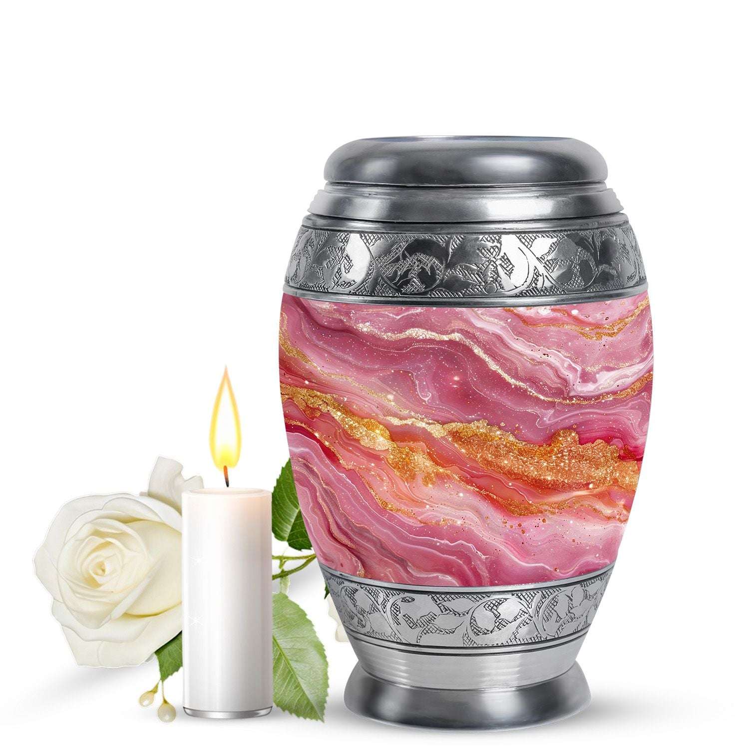 Pink Marble Swirl Cremation Urn for Adult Ashes - Abstract Memorial Keepsakes