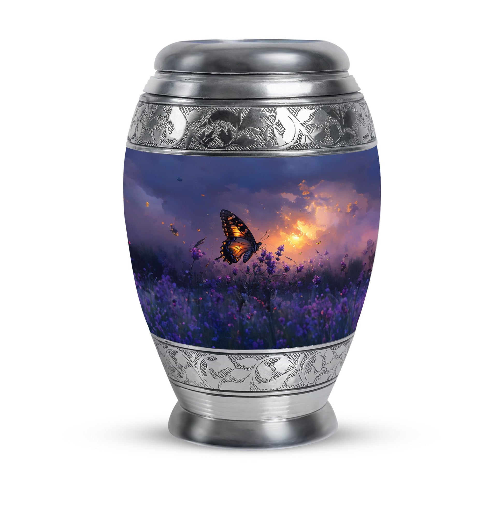 Purple Meadow Urn For Ashes - Monarch Butterfly Funeral Urn For Women