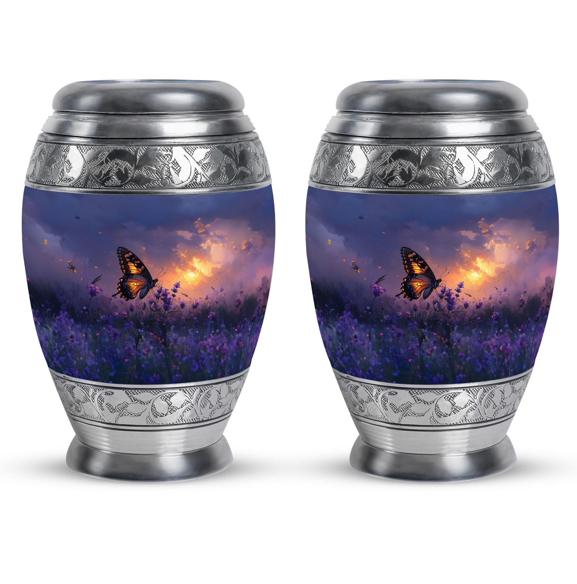 Purple Meadow Urn For Ashes - Monarch Butterfly Funeral Urn For Women