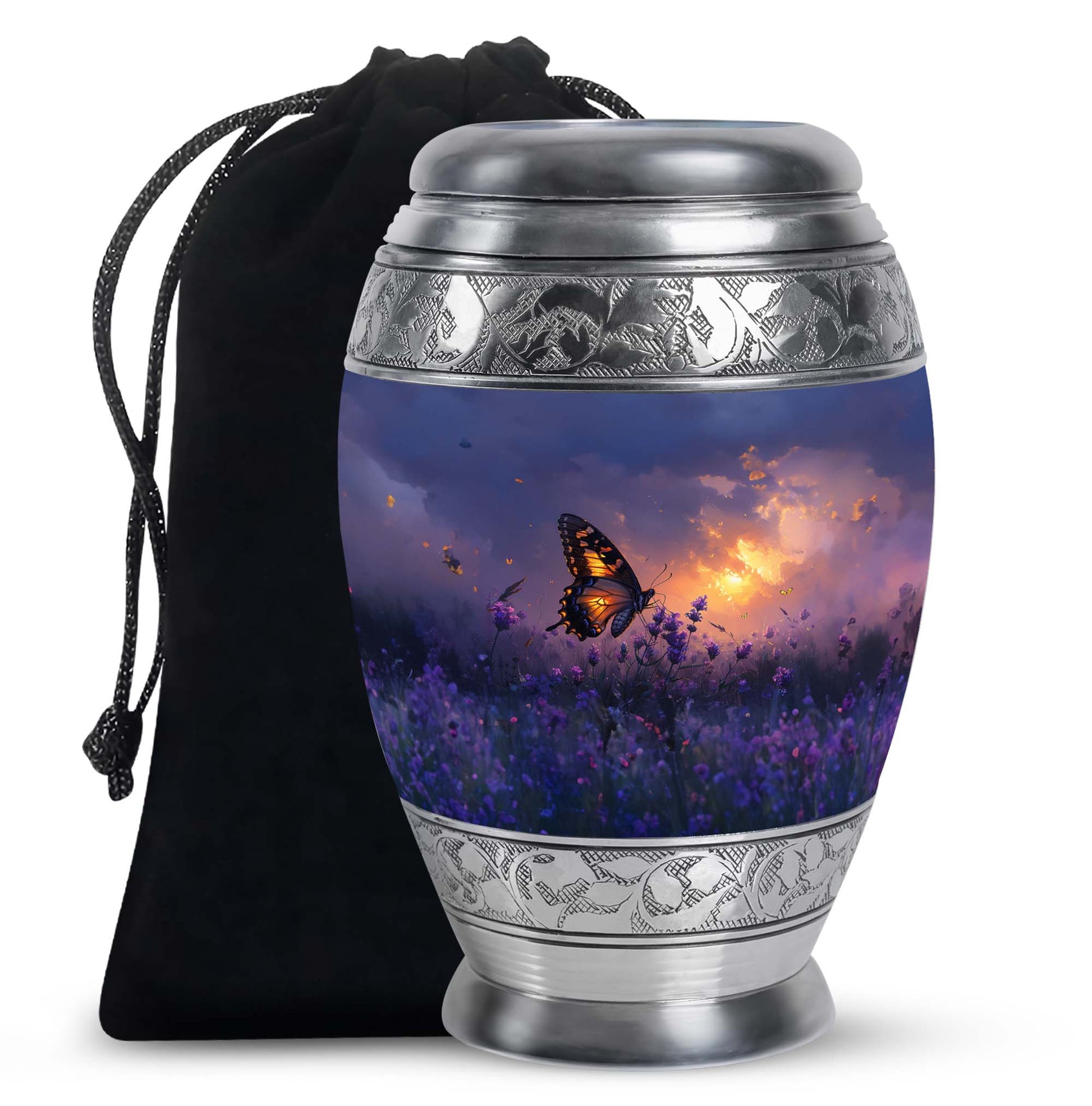 Purple Meadow Urn For Ashes - Monarch Butterfly Funeral Urn For Women