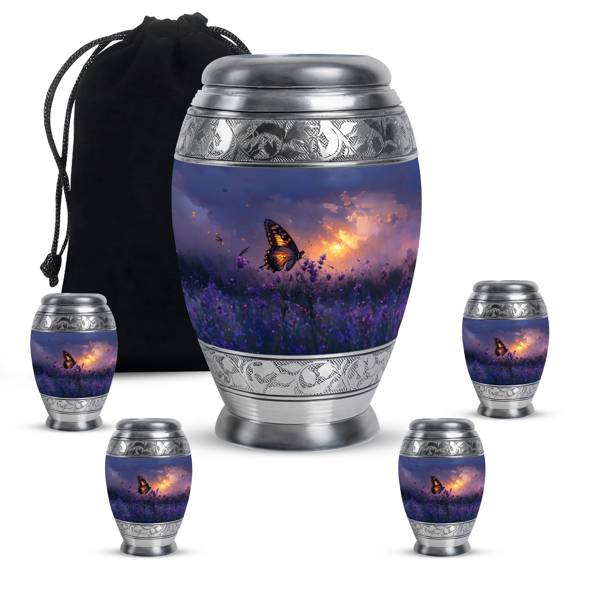 Purple Meadow Urn For Ashes - Monarch Butterfly Funeral Urn For Women