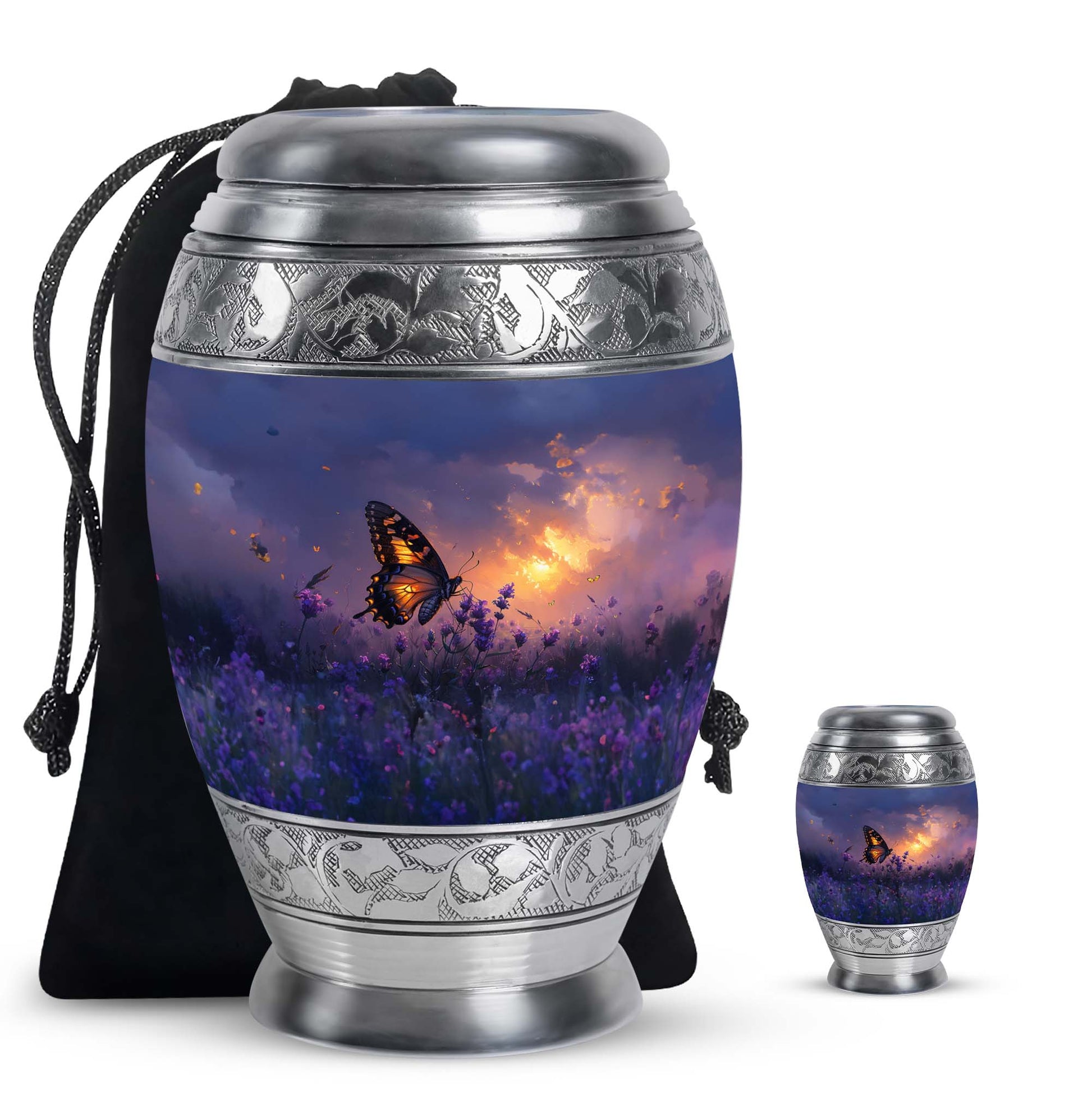 Purple Meadow Urn For Ashes - Monarch Butterfly Funeral Urn For Women