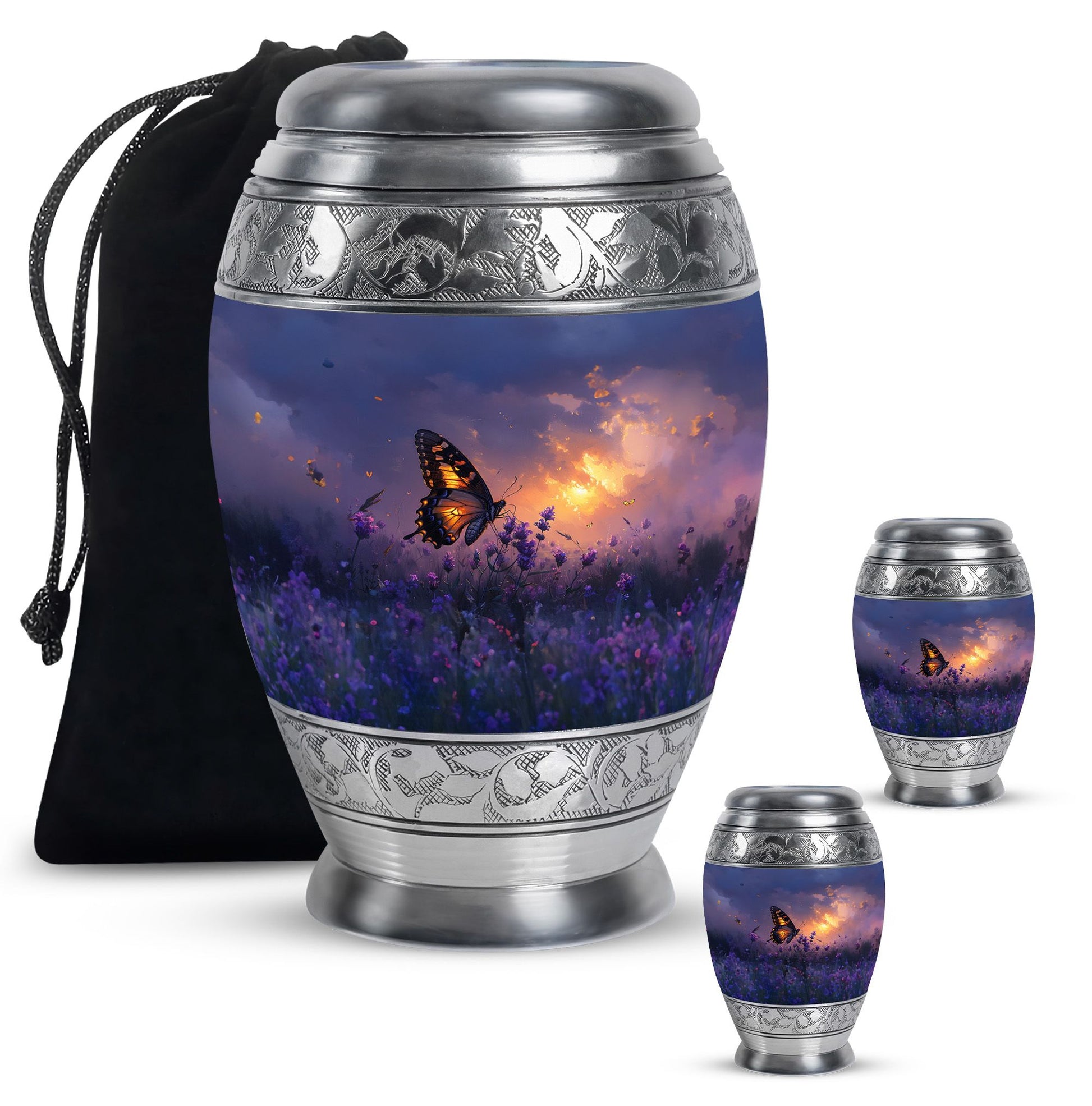 Purple Meadow Urn For Ashes - Monarch Butterfly Funeral Urn For Women
