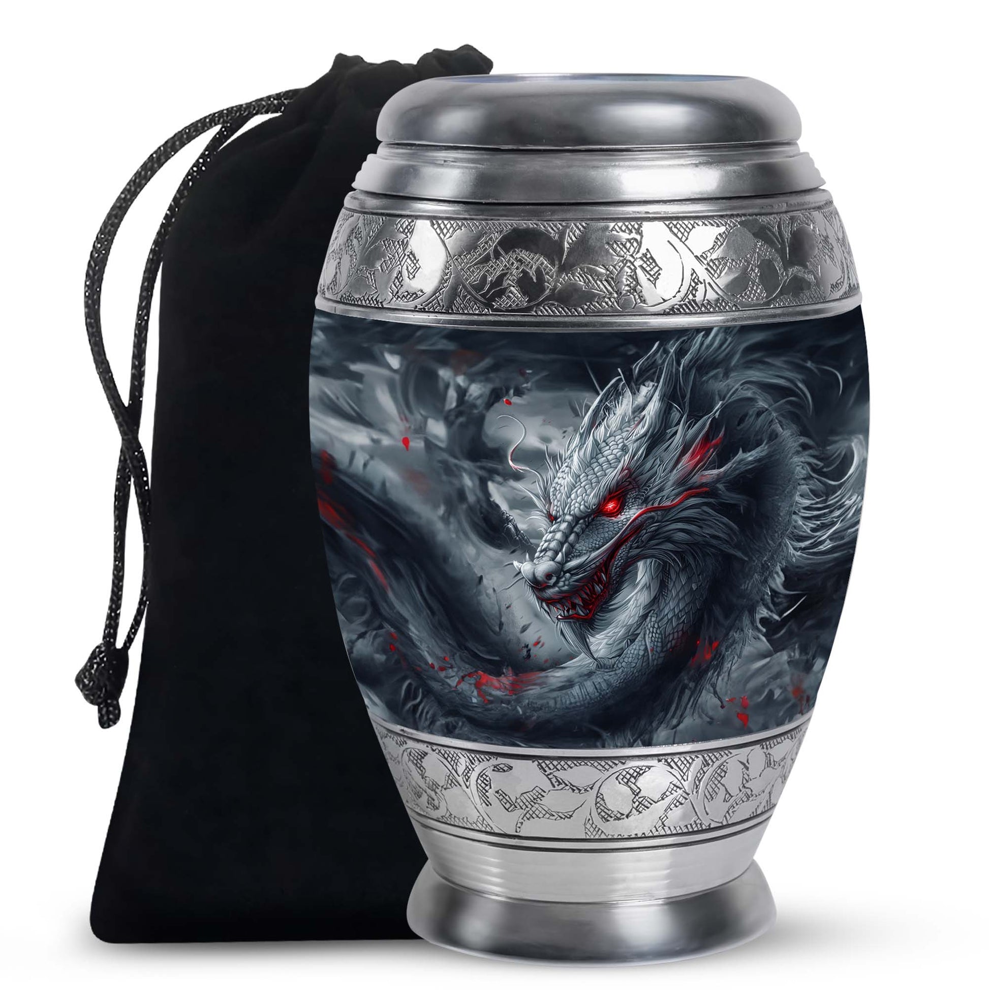 Dragon Urn for Human Ashes – Fierce Grey Red Eyed Cremation Urn Adult Male