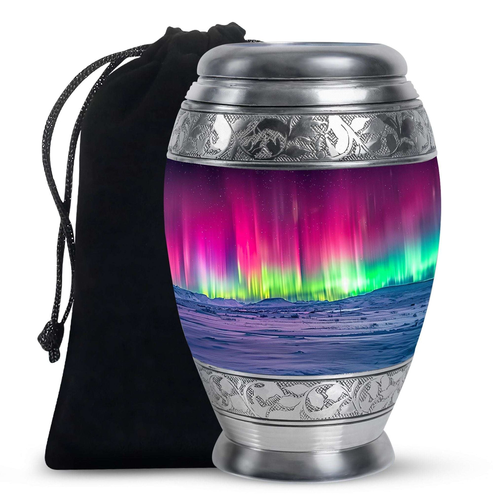 Aurora Borealis Cremation Urn For Ashes - Red Funeral Keepsake Urns