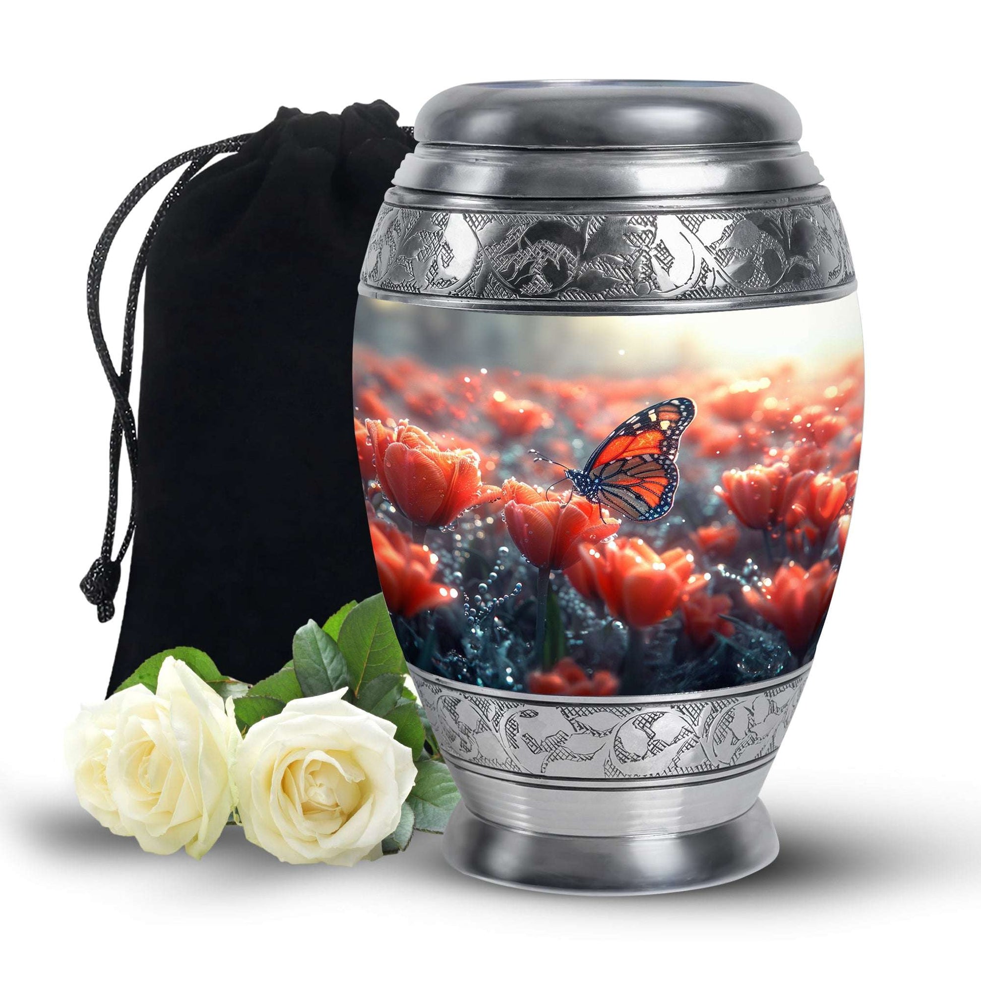 Monarch Butterfly Urn for Adult Ashes – Orange Floral Cremation Urn