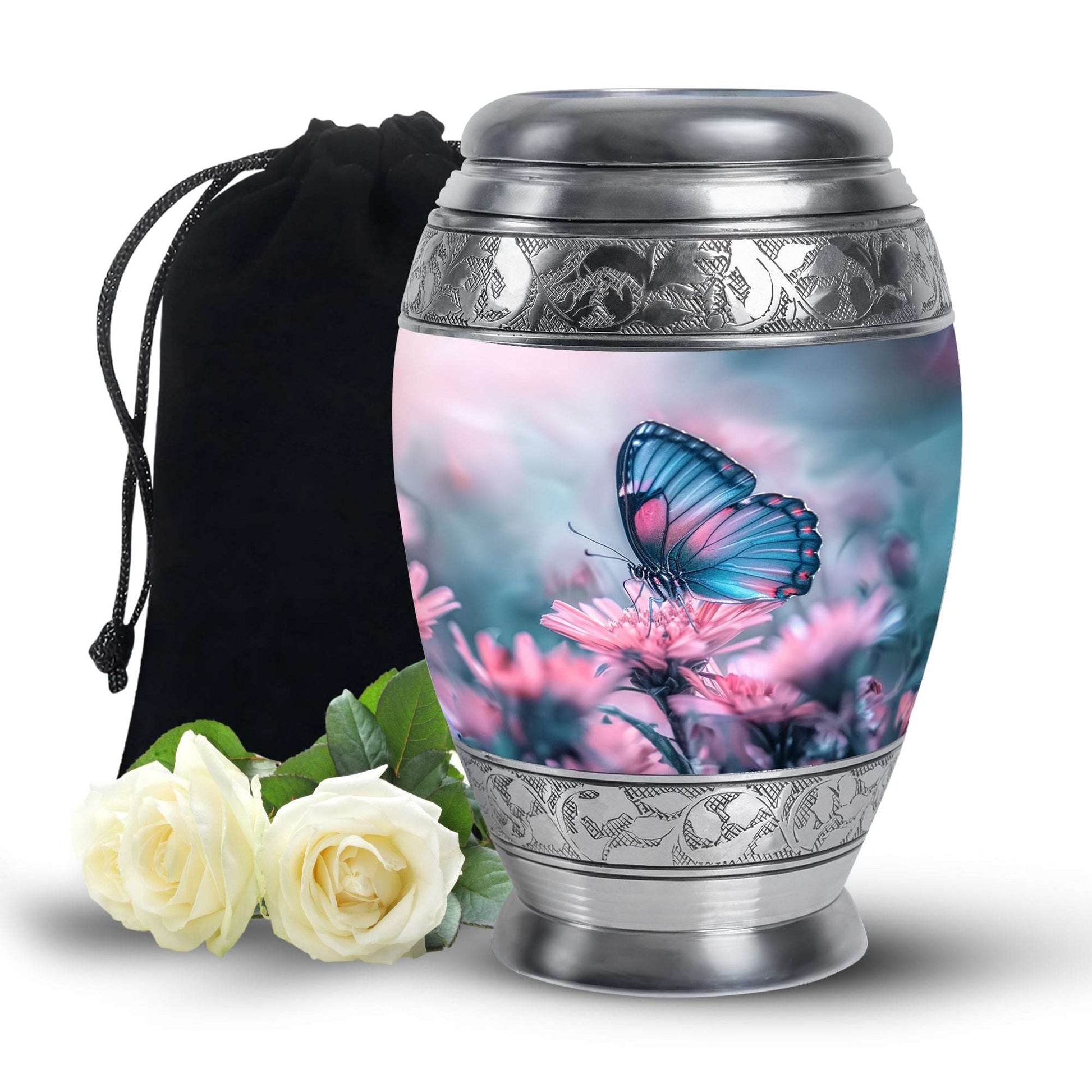 Blue Butterfly Cremation Urns – Pink Floral Urn for Adult Women