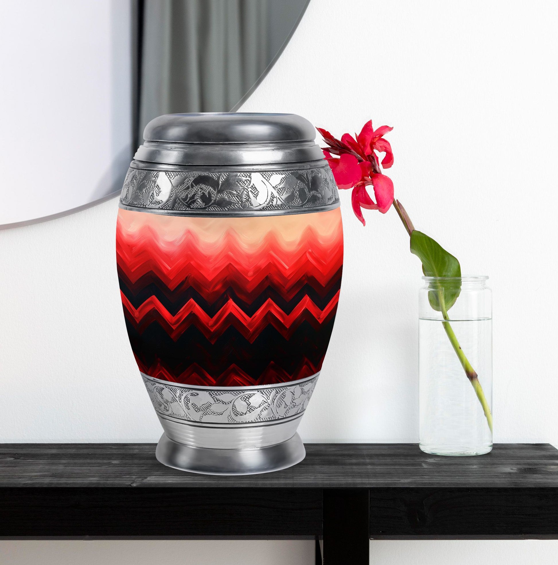 Zigzag Pattern Keepsake Urn For Ashes - Abstract Funeral Urn For Adults