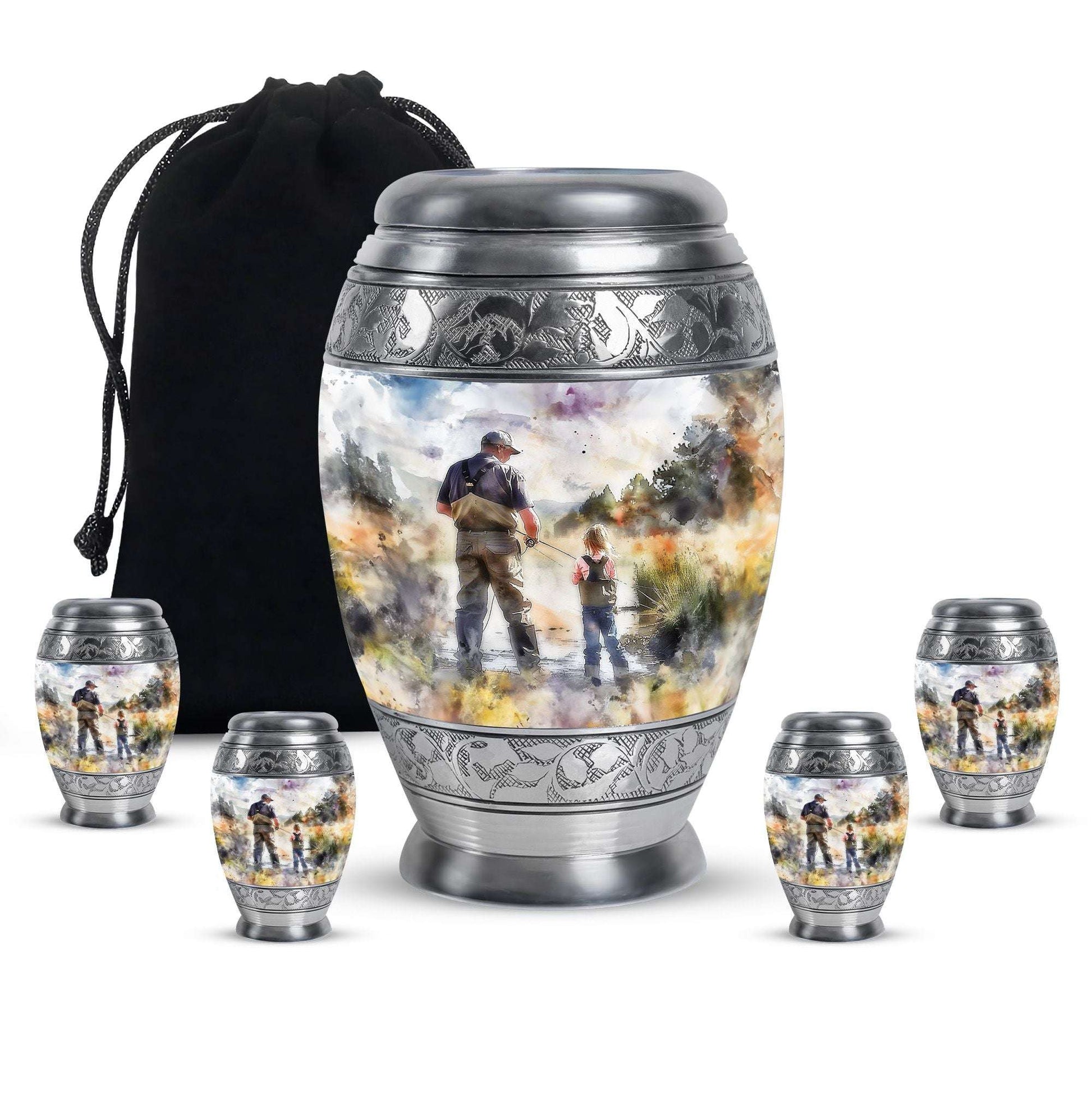 Artistic Fishing Cremation Ashes Urns - Father & Daughter Memorial Urn