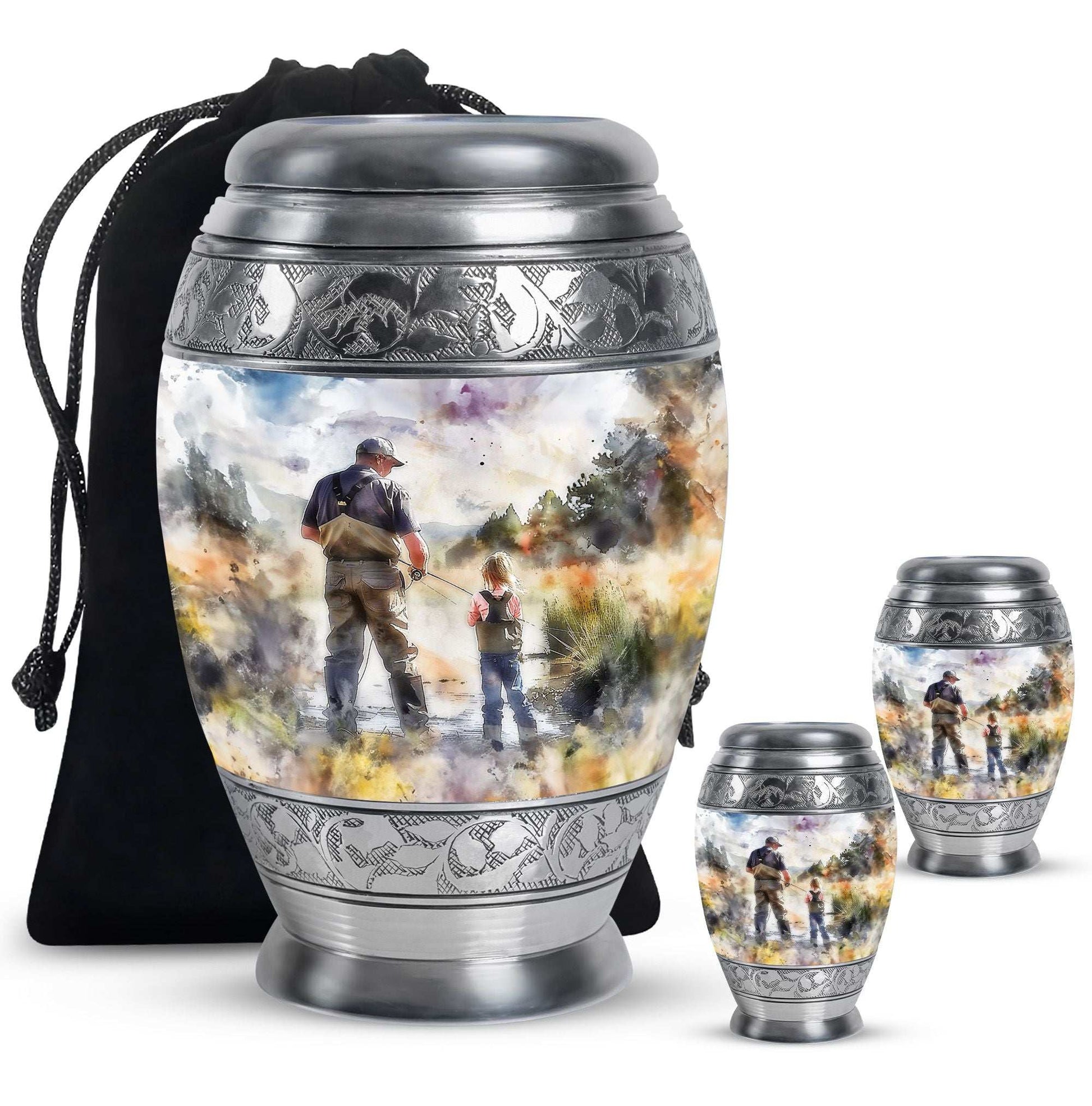 Artistic Fishing Cremation Ashes Urns - Father & Daughter Memorial Urn