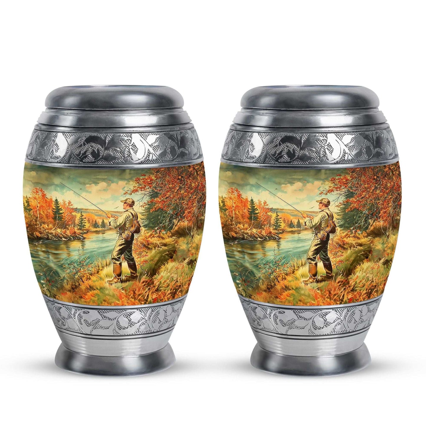 Artistic Fishing Memorial Urns Cremation Ashes - Large Urn For Mom & Dad