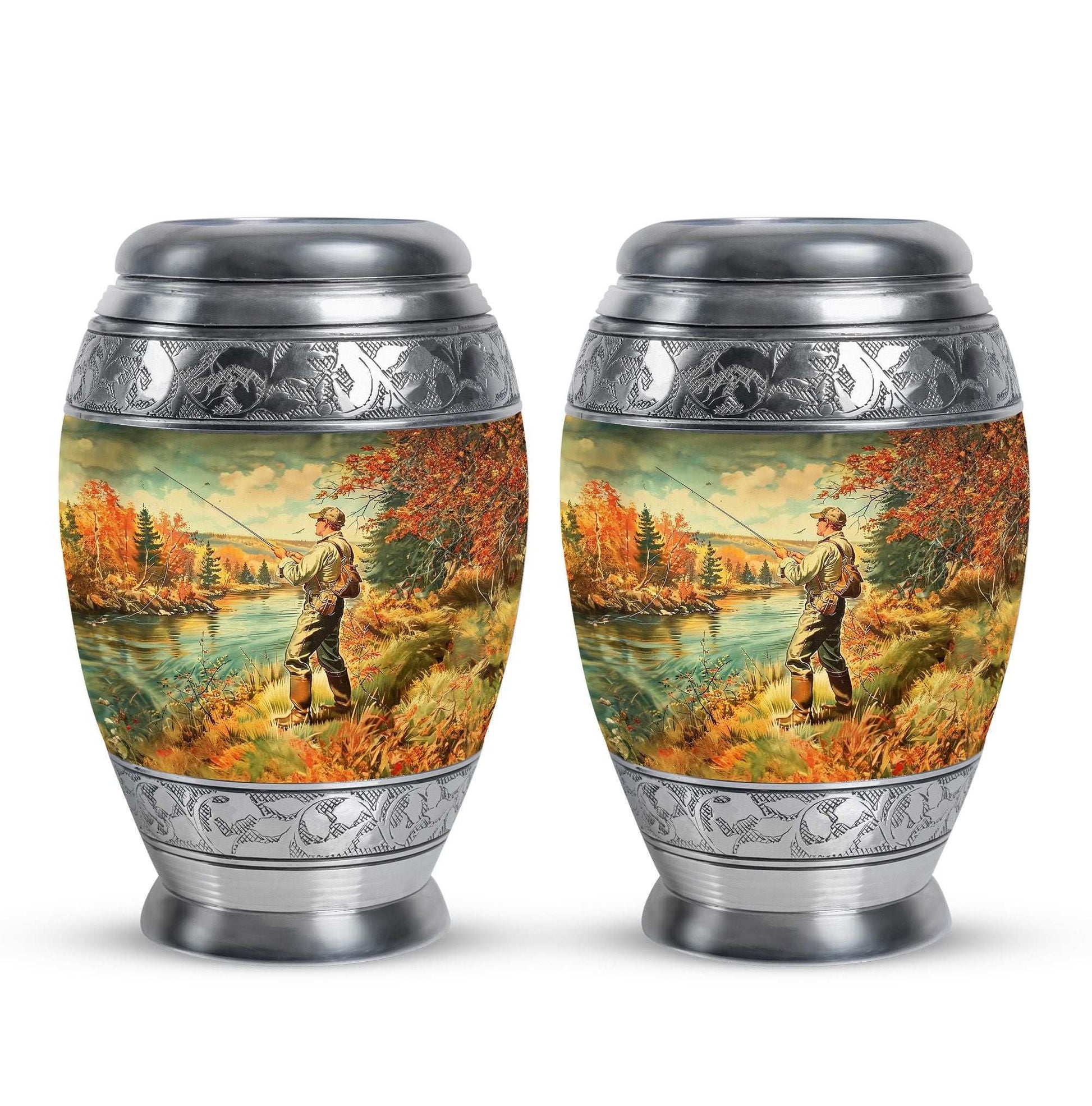 Artistic Fishing Memorial Urns Cremation Ashes - Large Urn For Mom & Dad