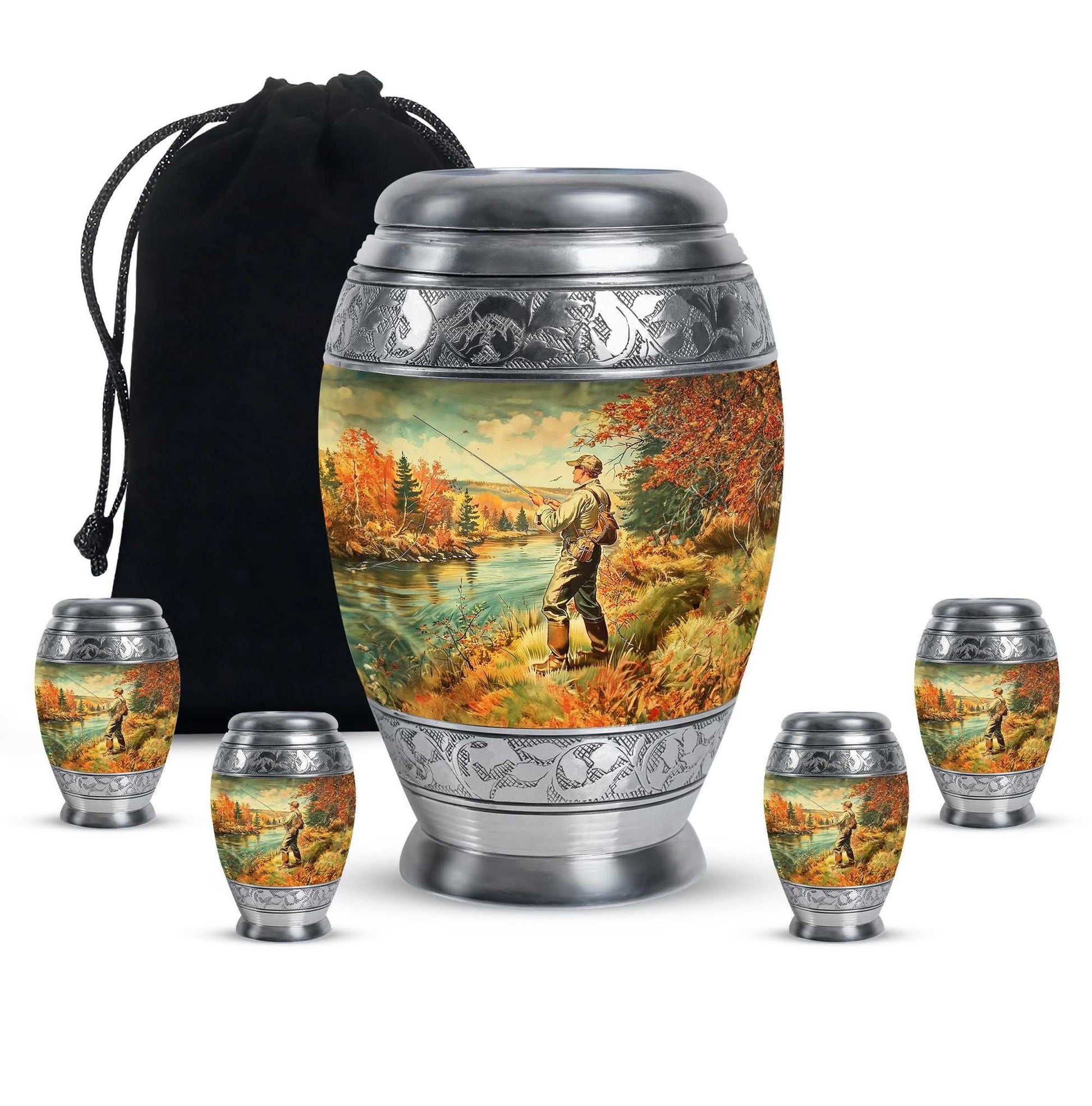 Artistic Fishing Memorial Urns Cremation Ashes - Large Urn For Mom & Dad