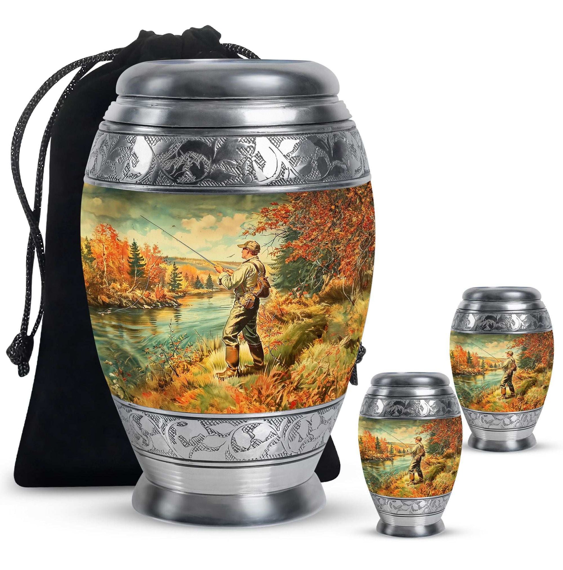 Artistic Fishing Memorial Urns Cremation Ashes - Large Urn For Mom & Dad