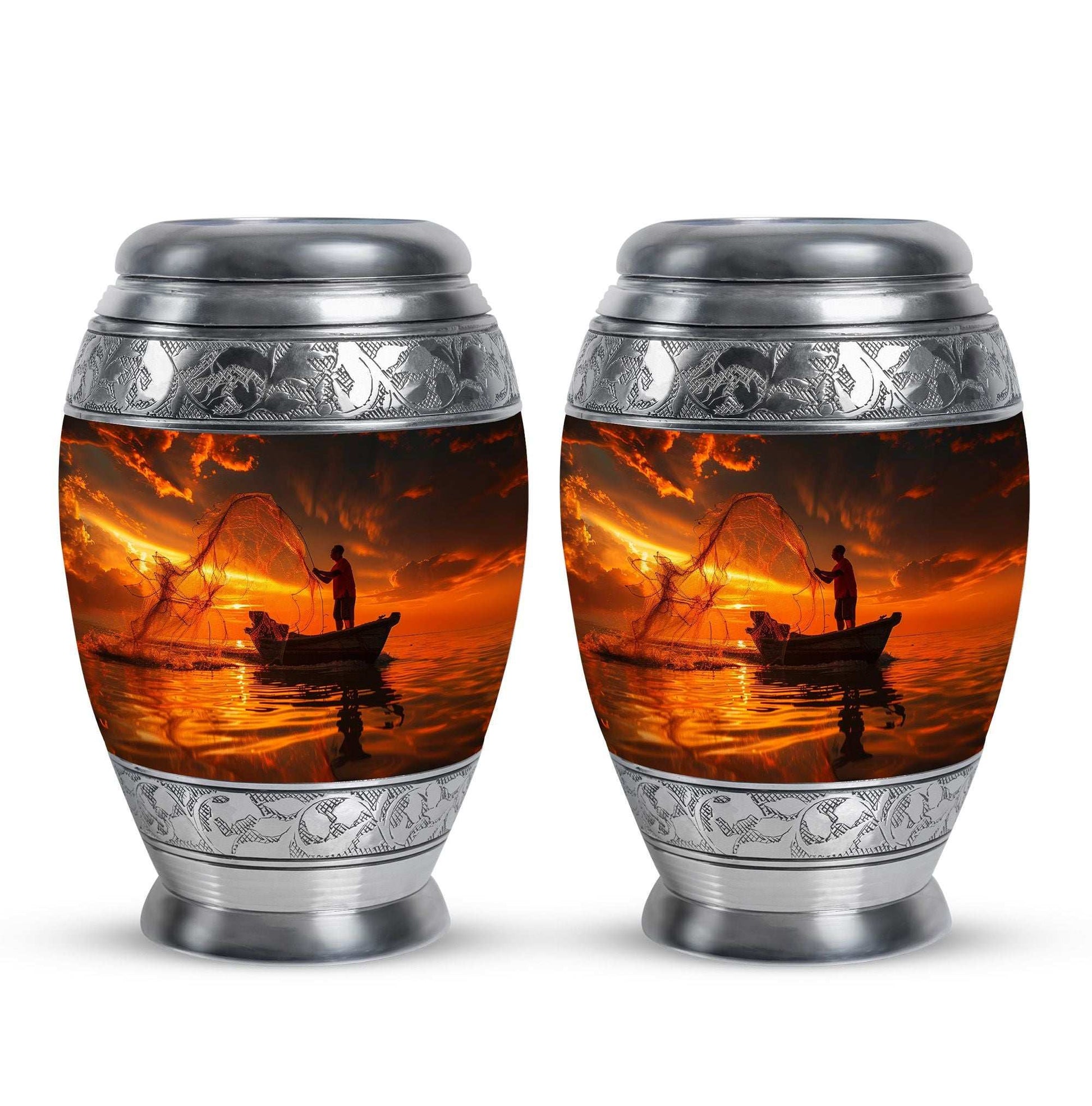 Sunset Memorial Urn For Ashes - Fishermen Cremation Urn For Adults