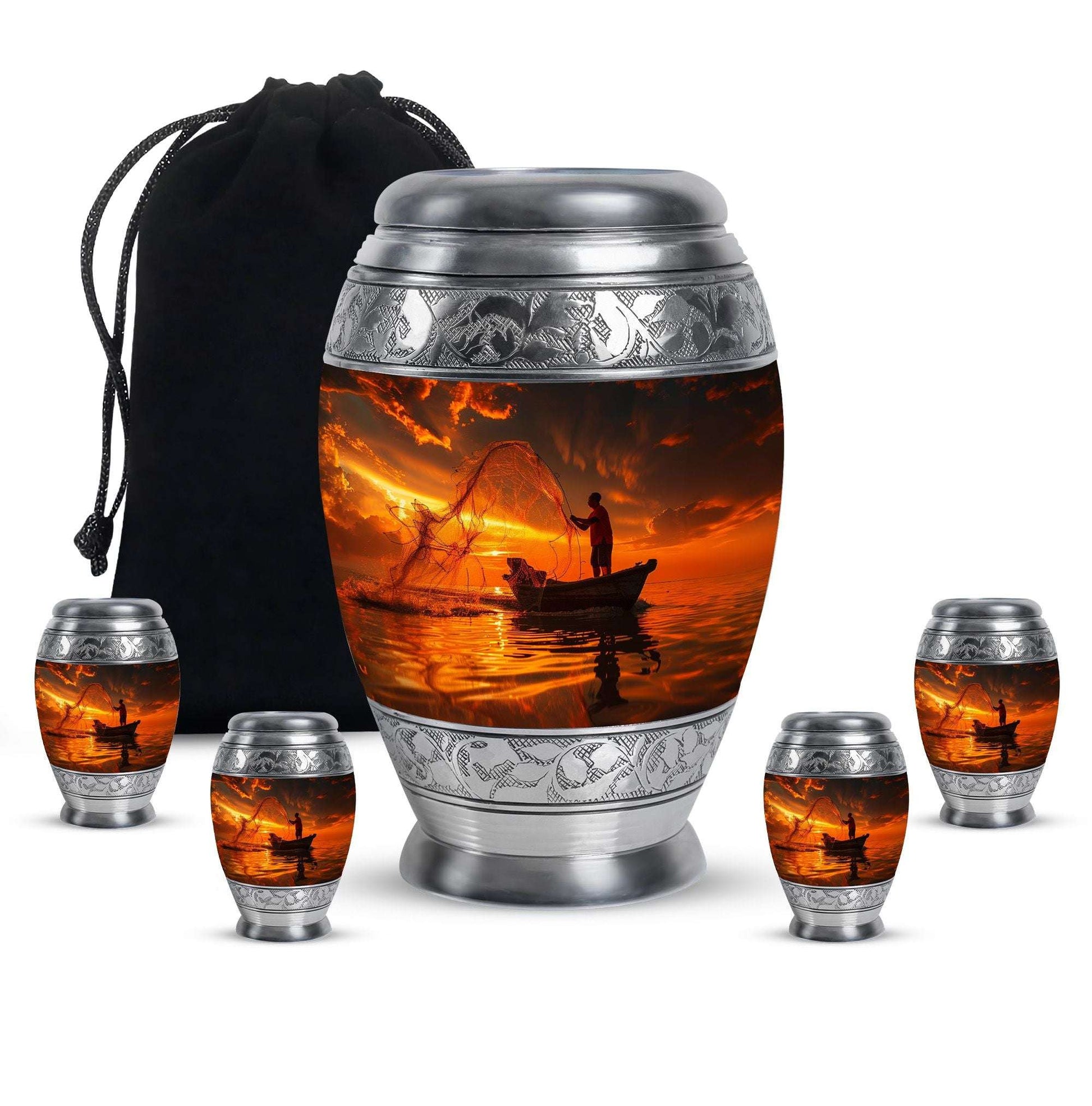 Sunset Memorial Urn For Ashes - Fishermen Cremation Urn For Adults