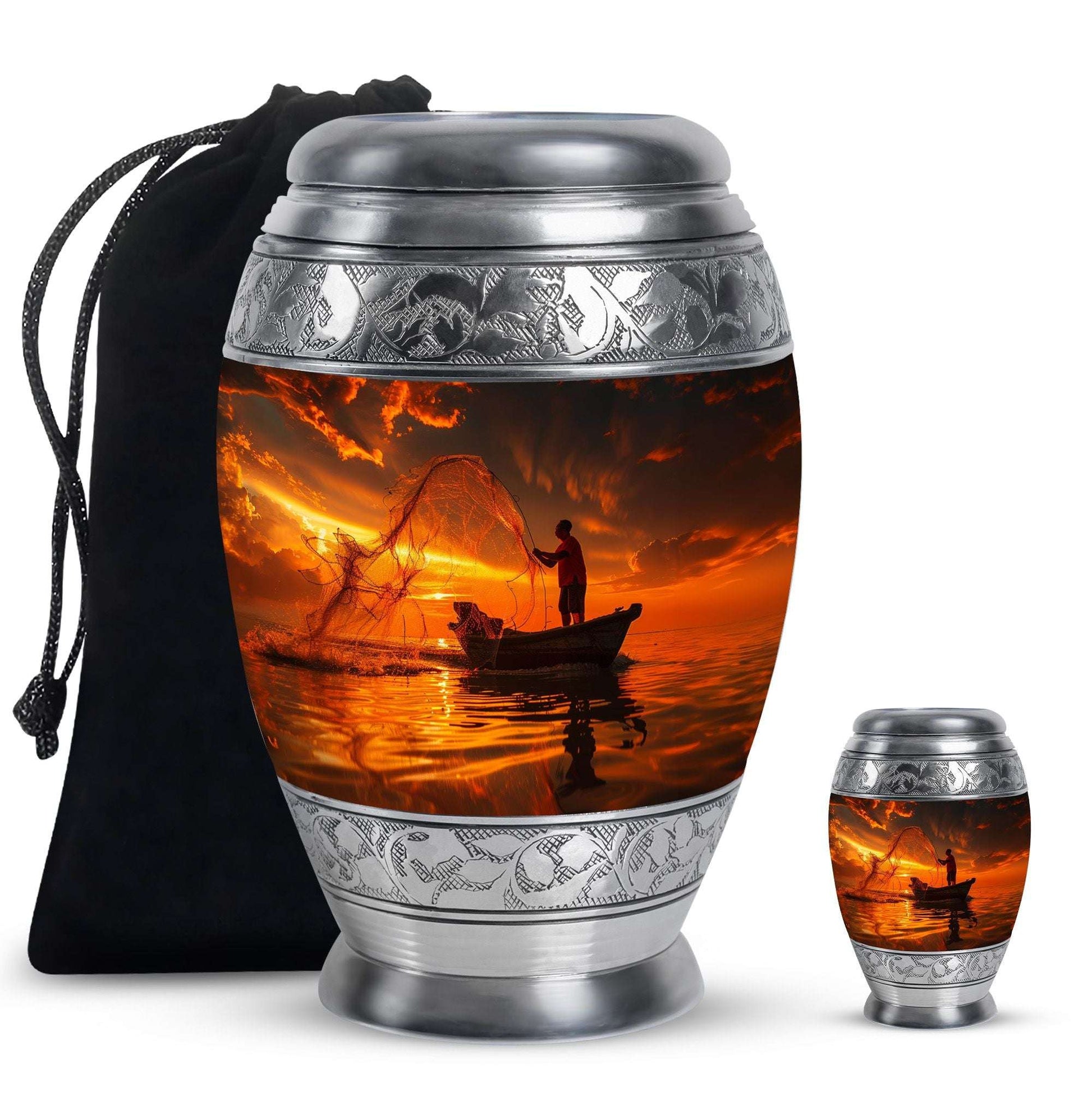 Sunset Memorial Urn For Ashes - Fishermen Cremation Urn For Adults