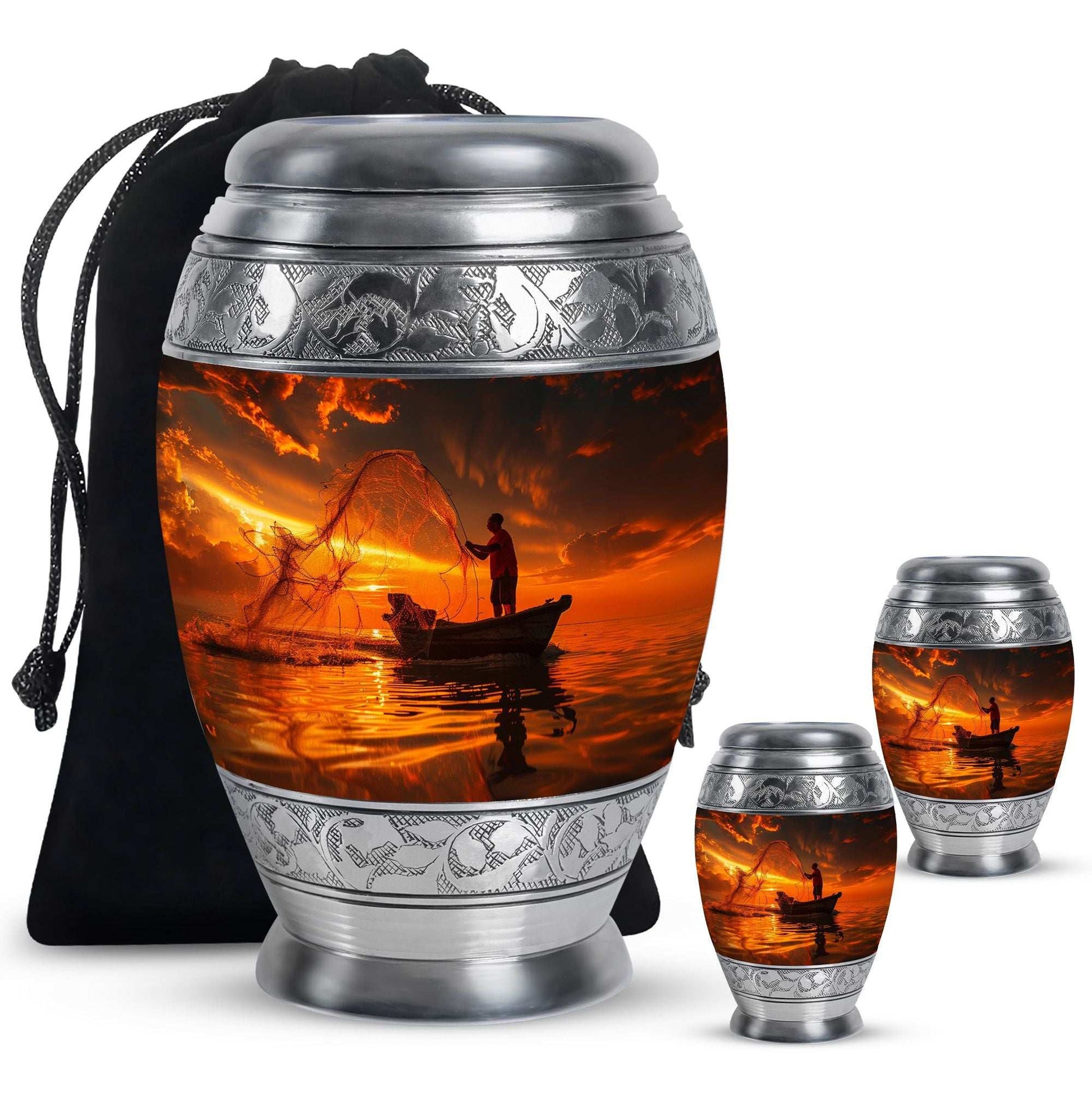 Sunset Memorial Urn For Ashes - Fishermen Cremation Urn For Adults
