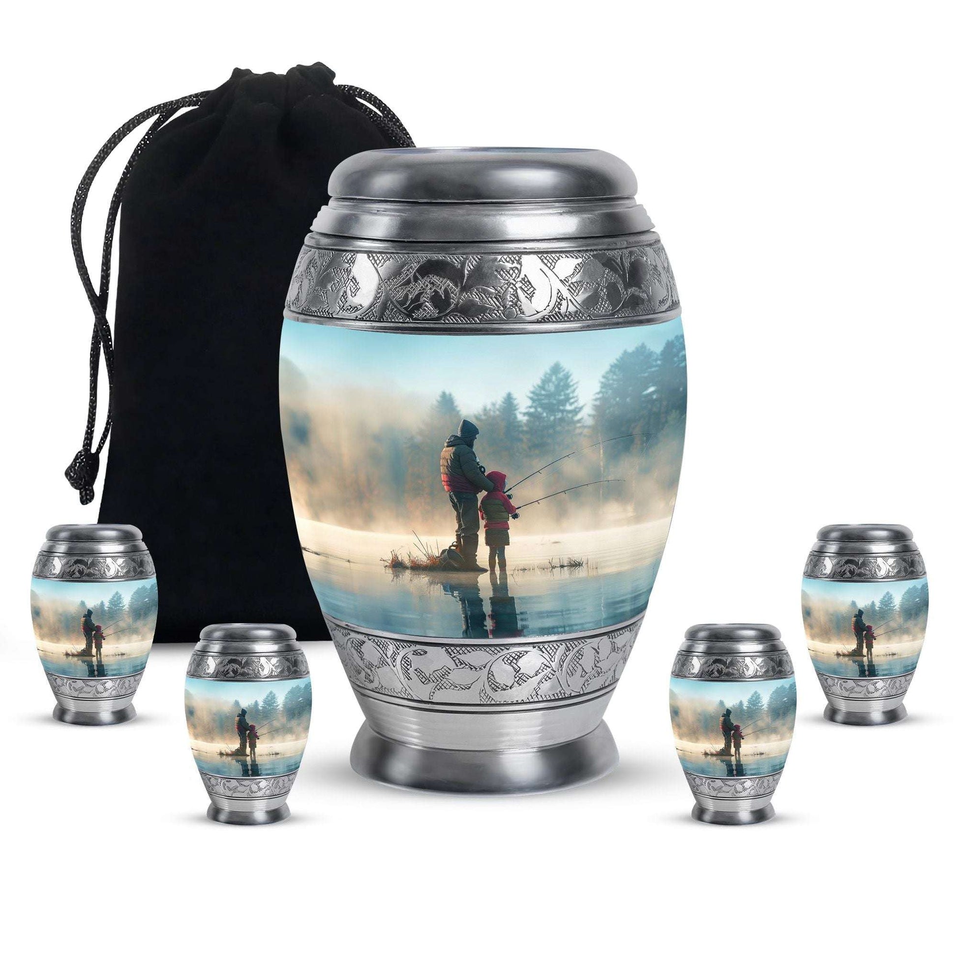Fishing Adult Cremation Urns For Ashes - Father And Daughter Memorial Urn