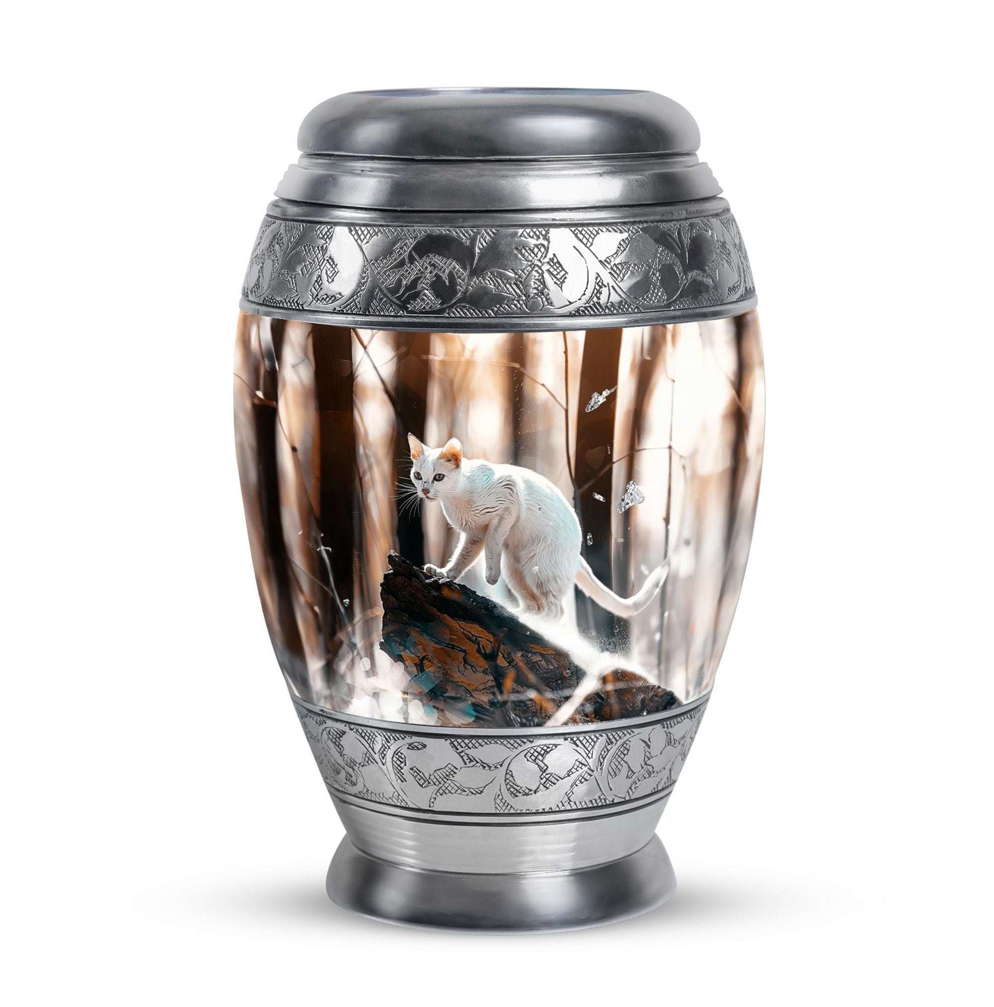 White Cat Ashes Urn For Cremation - Memorial Urns For Cat Lovers