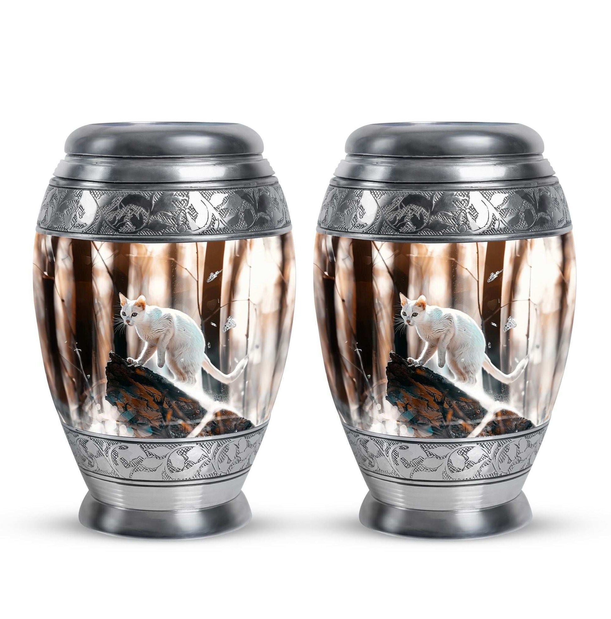 White Cat Ashes Urn For Cremation - Memorial Urns For Cat Lovers