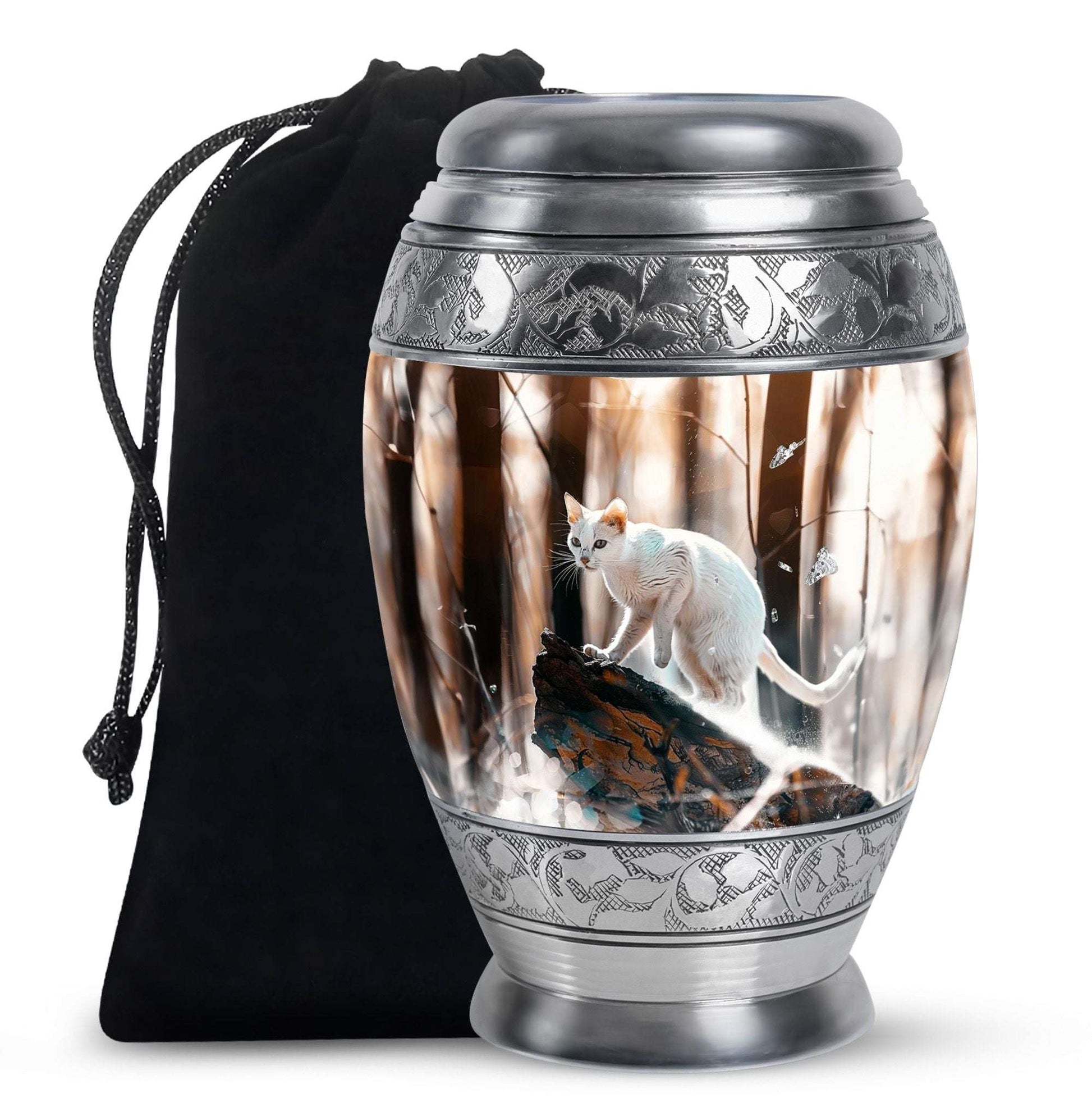 White Cat Ashes Urn For Cremation - Memorial Urns For Cat Lovers