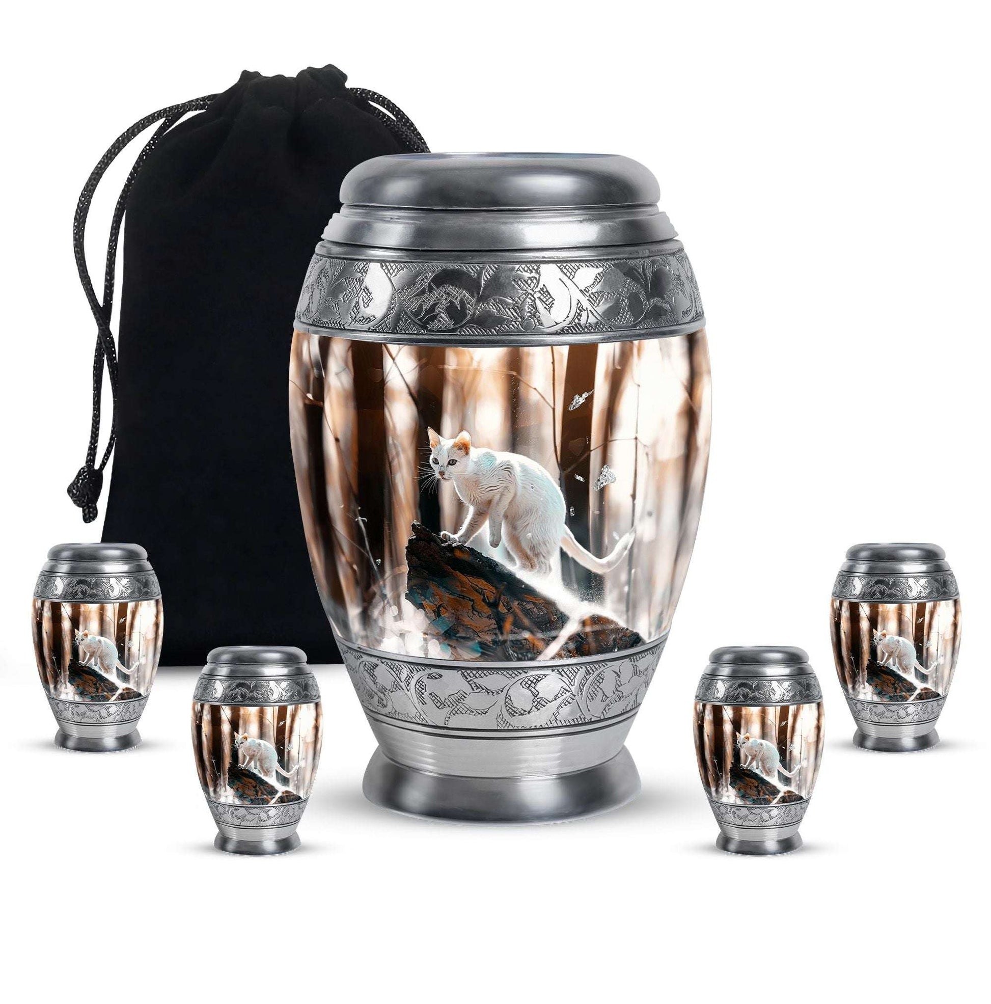 White Cat Ashes Urn For Cremation - Memorial Urns For Cat Lovers