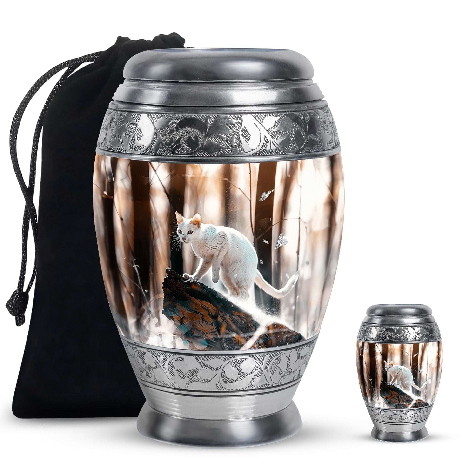 White Cat Ashes Urn For Cremation - Memorial Urns For Cat Lovers