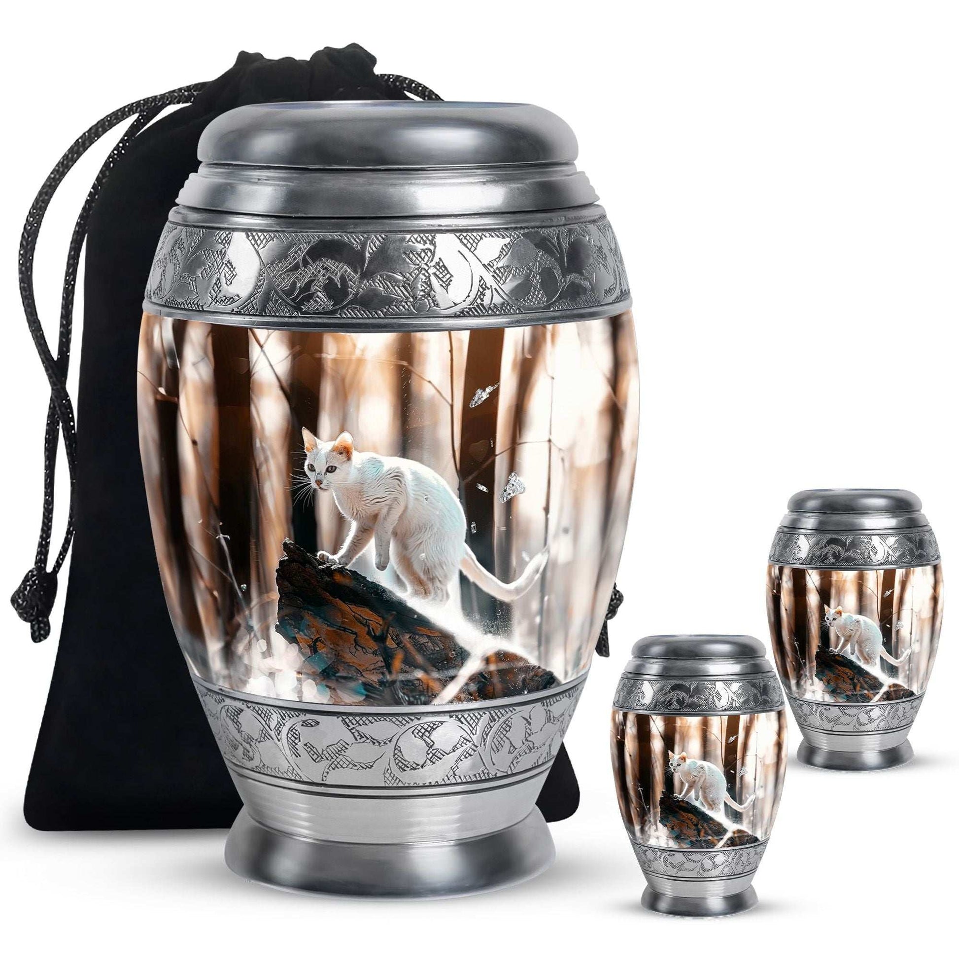 White Cat Ashes Urn For Cremation - Memorial Urns For Cat Lovers