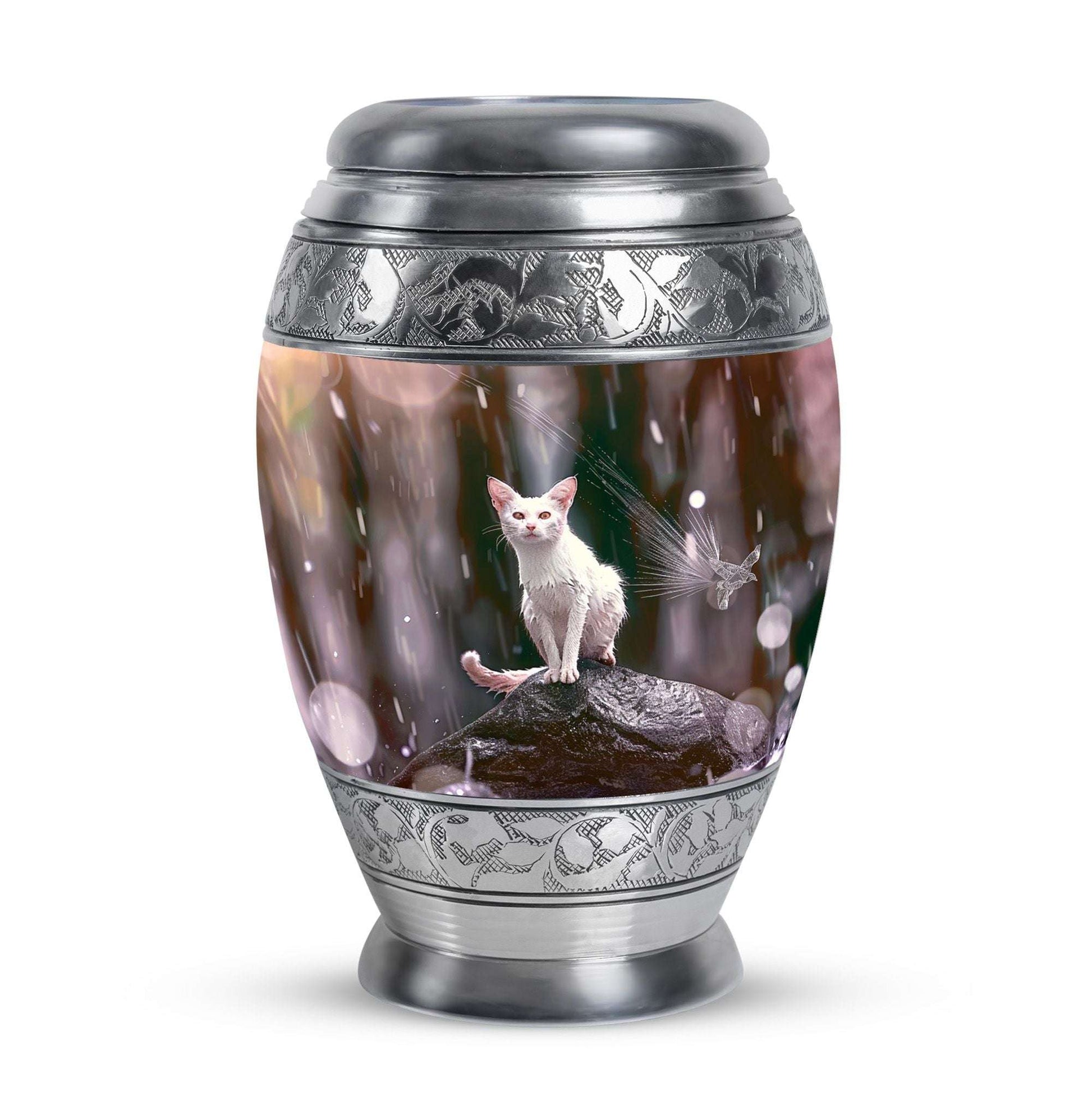 White Cat Cremation Urn For Mom Ashes - Pet Memorial Urn For Cats