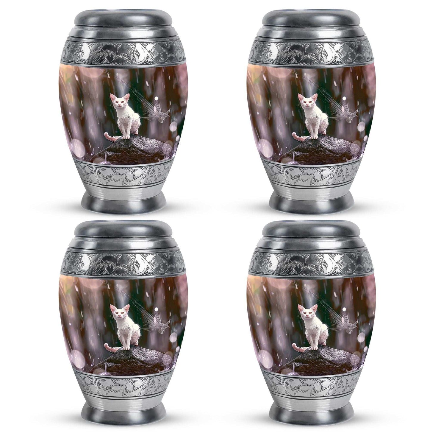 White Cat Cremation Urn For Mom Ashes - Pet Memorial Urn For Cats
