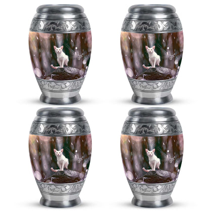 White Cat Cremation Urn For Mom Ashes - Pet Memorial Urn For Cats