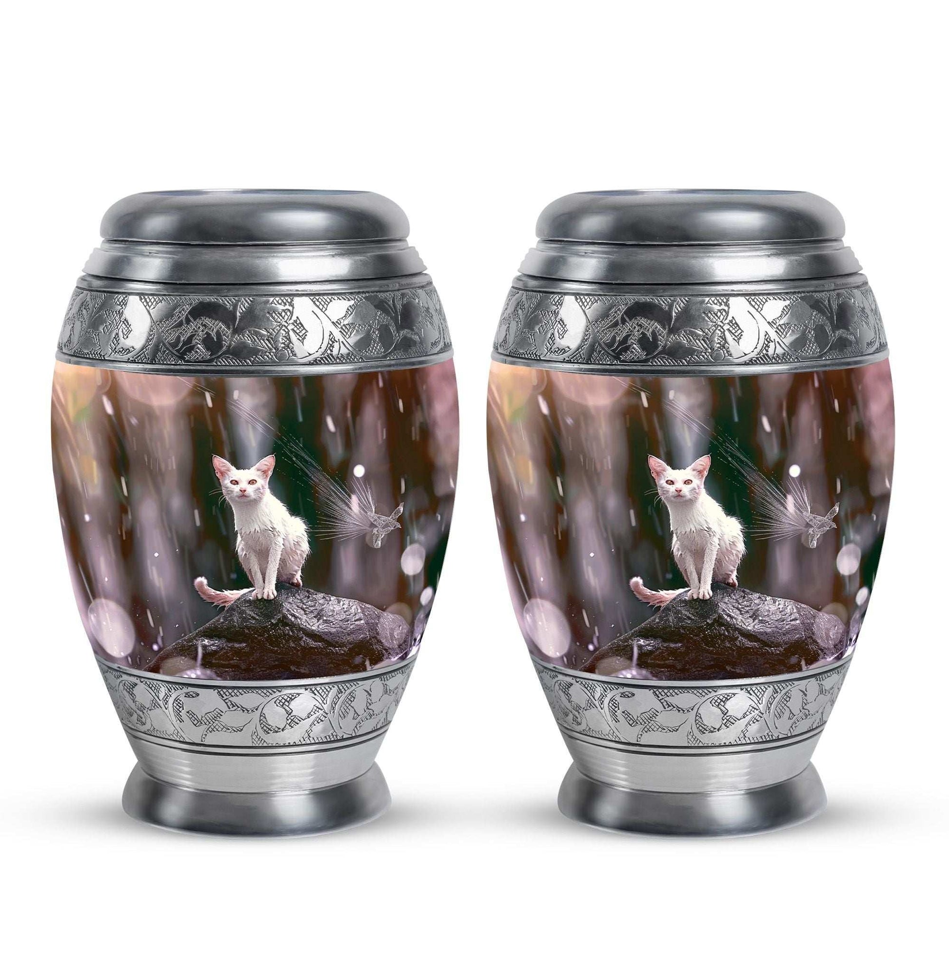 White Cat Cremation Urn For Mom Ashes - Pet Memorial Urn For Cats